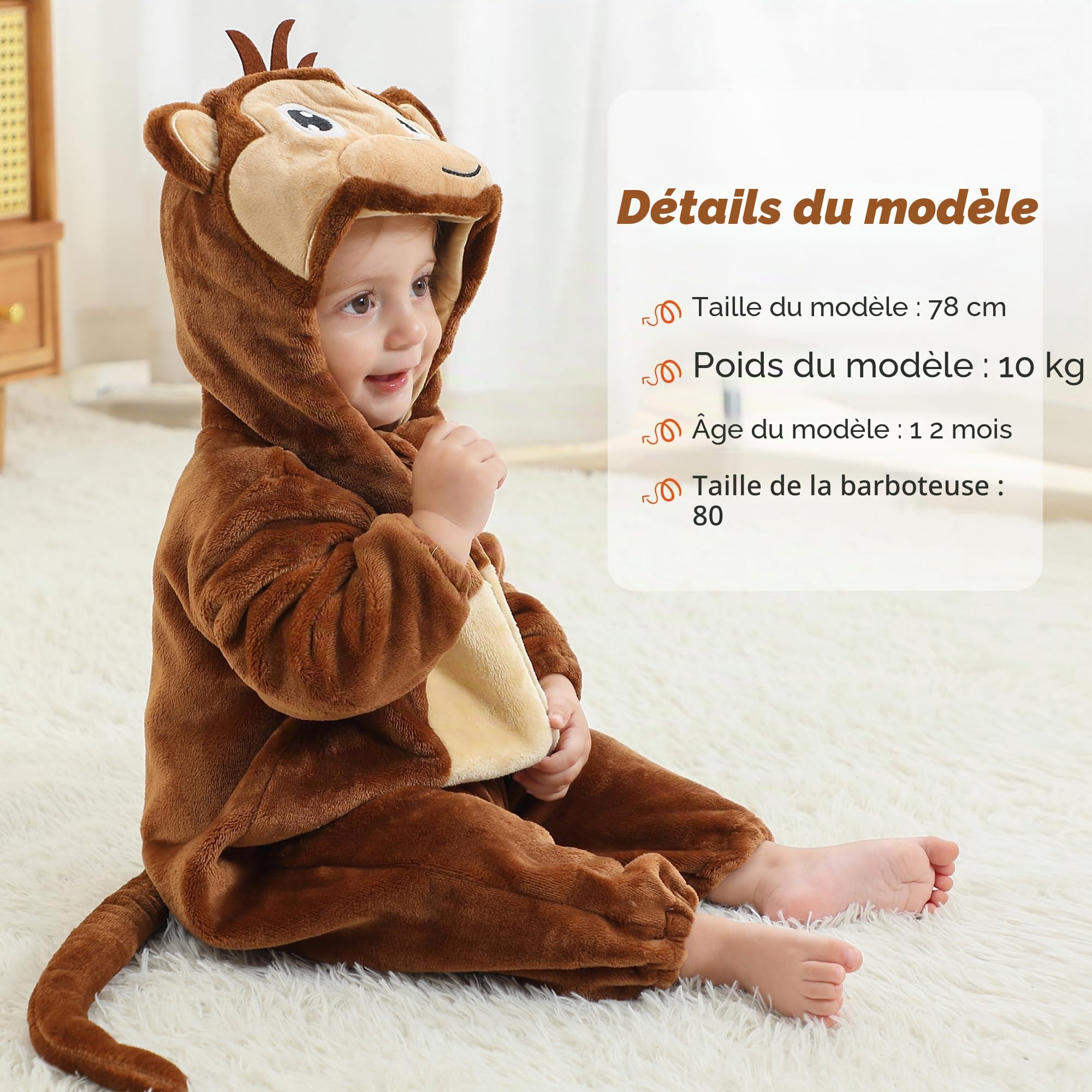 HAHASHOW BéBé d'hiver Grenouillères Combinaison Unisexe Flanelle Barboteuses Manteau à Capuche Enfants Pyjama Jumpsuit pour Garçon et Fille, 2-36 Mois