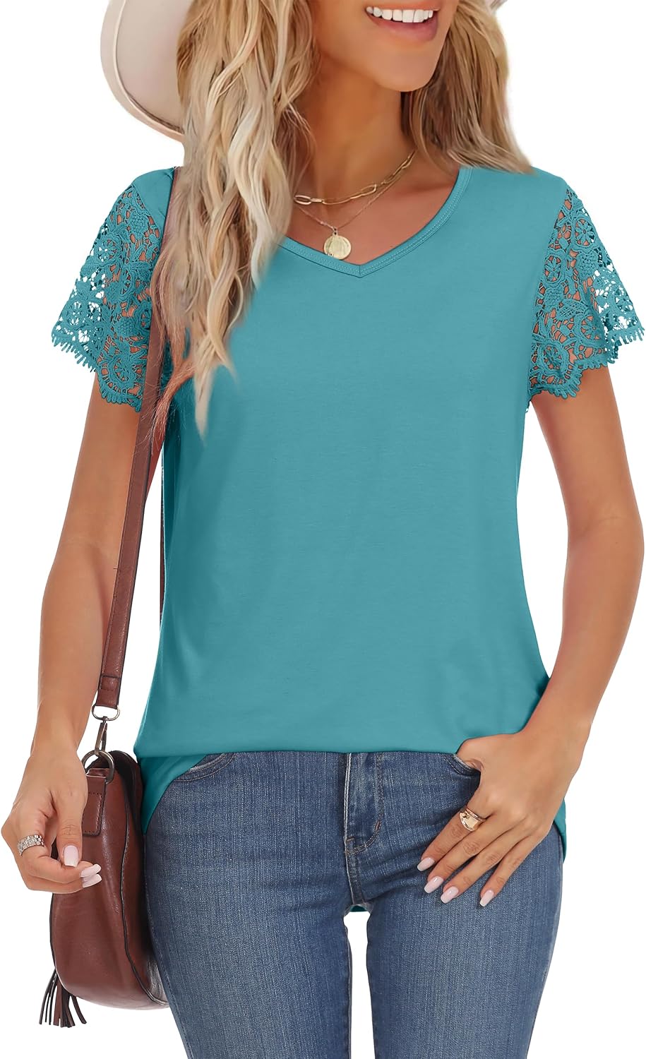 Desol Womens Summer Lace Tops Trendy 2025 Short Sleeve Tshirts Shirts Business Casual V Neck Blouses Summer Clothes - Image 4