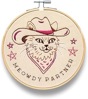 FUNATIC Meowdy Partner Funny Cat Embroidery Kit for Adults | Premium All In One Set, Cool and Unique Designs, Hilarious Home Decor, Fun Needlepoint Gift for Women