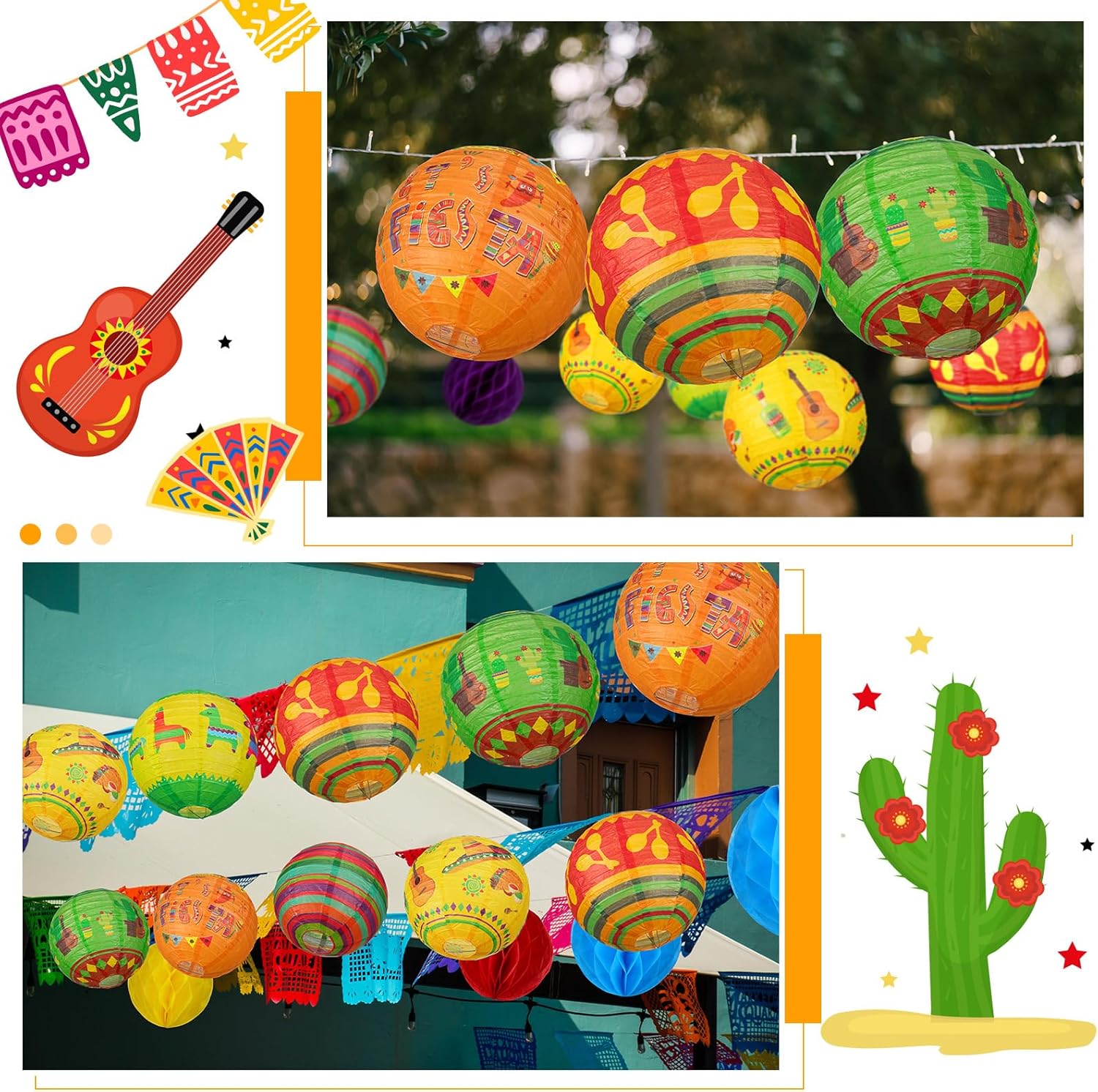 Raiten 18 Pcs Mexican Fiesta Hanging Decorations Kit Fiesta Hanging Paper Lanterns Honeycomb Ball Paper Fans for Mexican Taco Tuesday Wall Celling Decoration Cinco De Mayo Party Supplies
