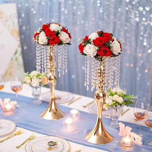 Miniatura 3 de Centros de mesa de flores para mesas de boda decoraciones de mesa de boda, bolas de flores rojas y blancas, centros de mesa para compromiso,