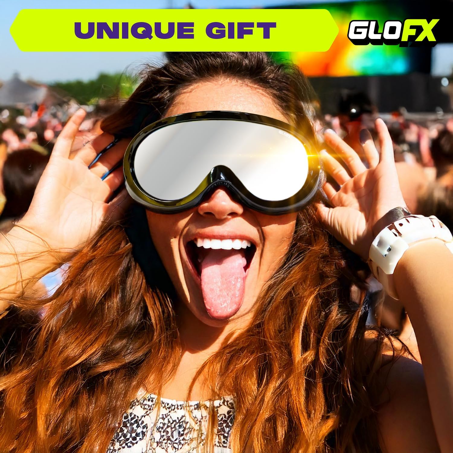 GloFX Ski Goggles - Cyberpunk Reflective Glasses, Full-Face Design, Comfort Foam Padding, Adjustable Strap, UV Protection