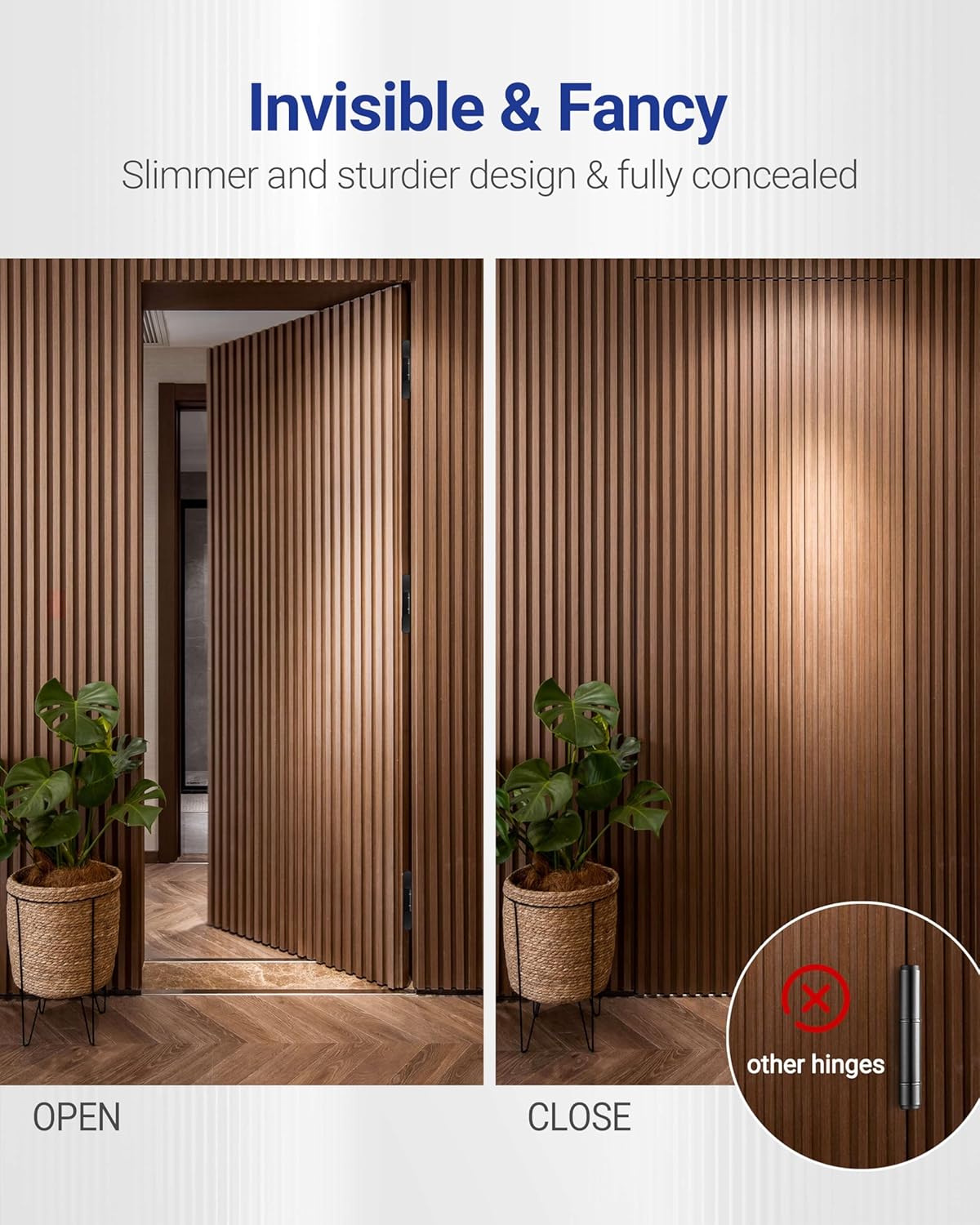 Upgraded Hidden Door Hinges Invisible Hinges, 6" Zinc Alloy Concealed Hinge Silent Invisible Door 3 Way Adjustable & 180° Swing Butt Hinge Black（Pack of 2）(Fits Only Doors Over 35mm Thickness)