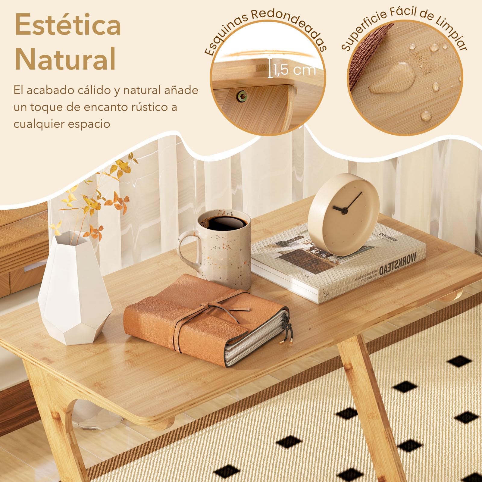 GIANTEX Mesa Auxiliar de Bambú, Mesa Lateral en Forma de Z para Sofá y Cama, Escritorio para Portátil Moderno para Salón, Dormitorio, Estudio, Oficina, 75 x 40 x 70 cm (Natural)