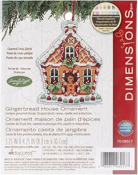 Dimensions Counted Cross Stitch Gingerbread House Christmas Ornament Kit, 3.5 W x 4.5 H