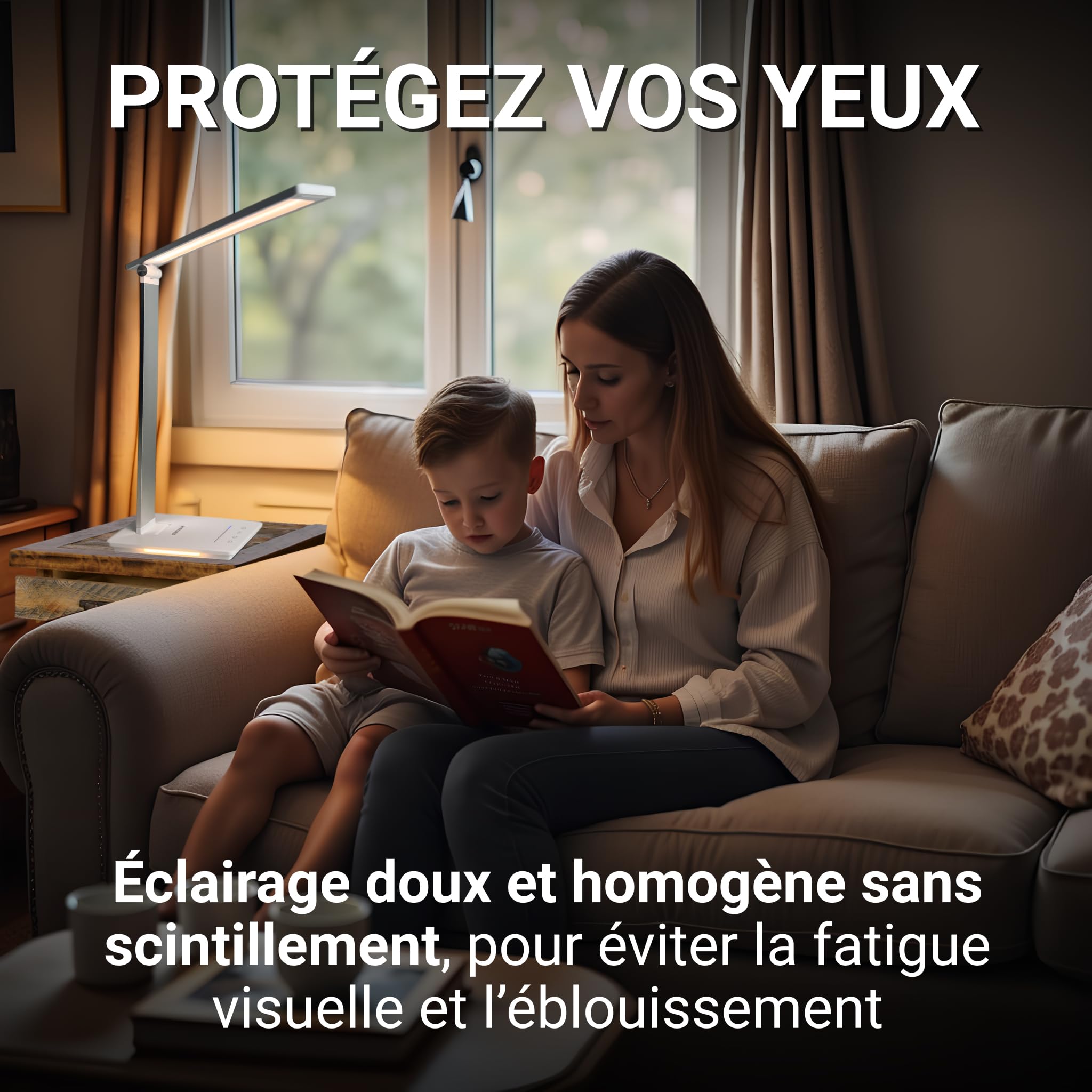 Maxter Lampe de Bureau LED Puissante - Lampe de Chevet et de Lecture Sans Fil Rechargeable (6W, 550 Lumen, Port USB, 5 Niveaux de Luminosité et 5 de Couleur, Minuterie 30 min, Mode Lecture)