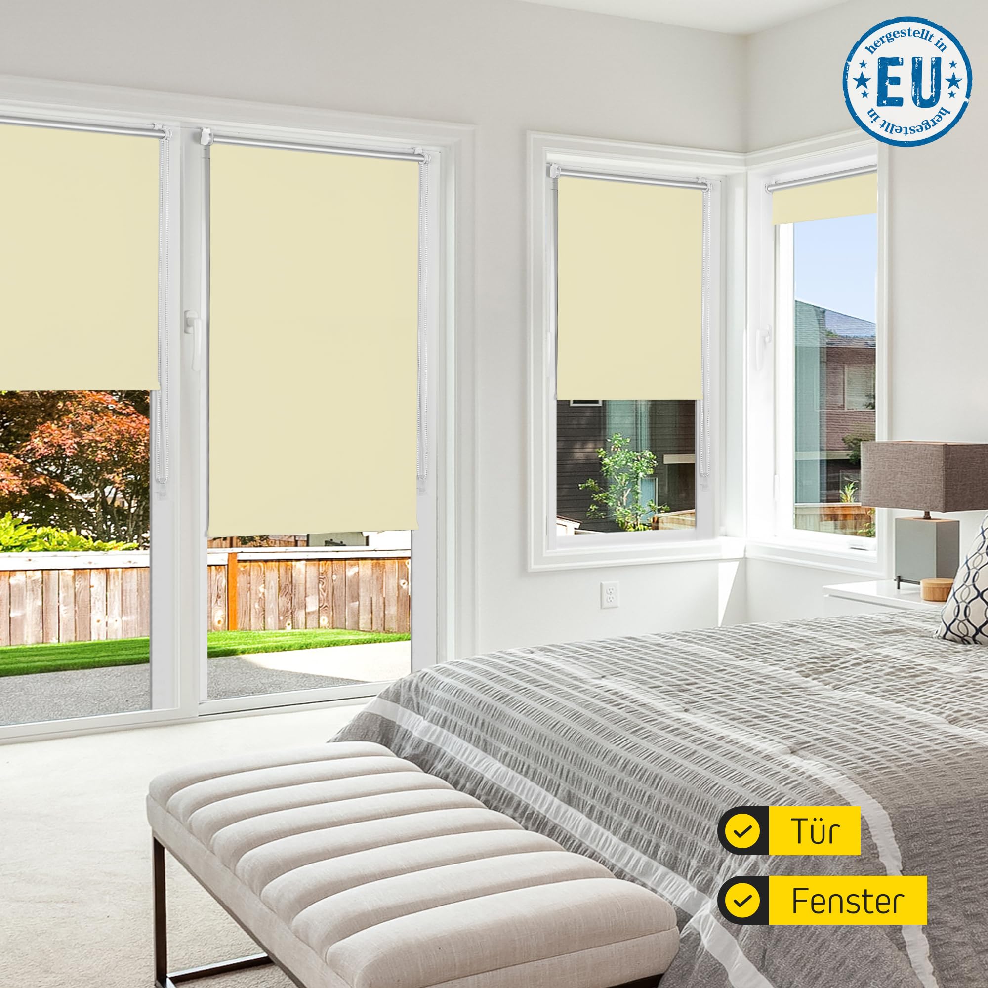 Jalousiescout Thermorollo ohne Bohren, Klemmfix Rollo mit Thermo-Beschichtung, Verdunkelungsrollo für Fenster und Türen, Sonnenschutz Sichtschutz, 110 x 230 cm (BxH), Creme