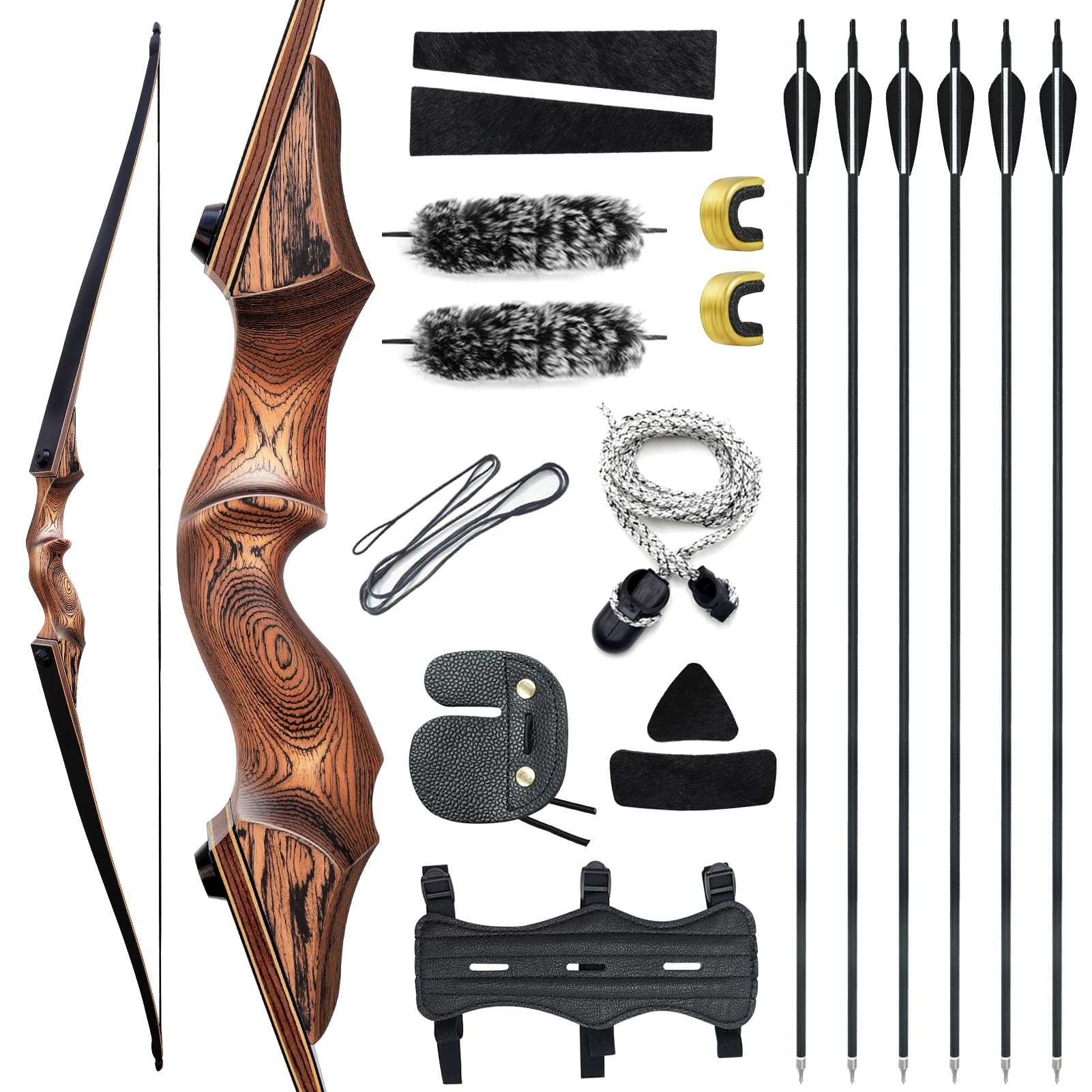 60 Zoll Black Hunter Takedown Langbogen Für Erwachsene 20-60 Lbs Rechter Jagdbogen Mit 6 Stück Pfeilen Und Bogen Saitenschalldämpfer Set Pfeil Und Bogen Set Für Die Jagd Zielschießen