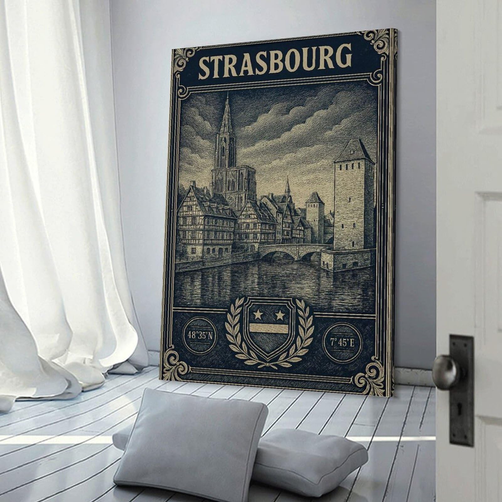 Junmoney Strasbourg Cityscape Vintage Travel Decorative Wall Artwork 24x36inch(60x90cm), for Home Lounge, Bedroom Or Reading Nook, Easy Decor for Gallery Walls