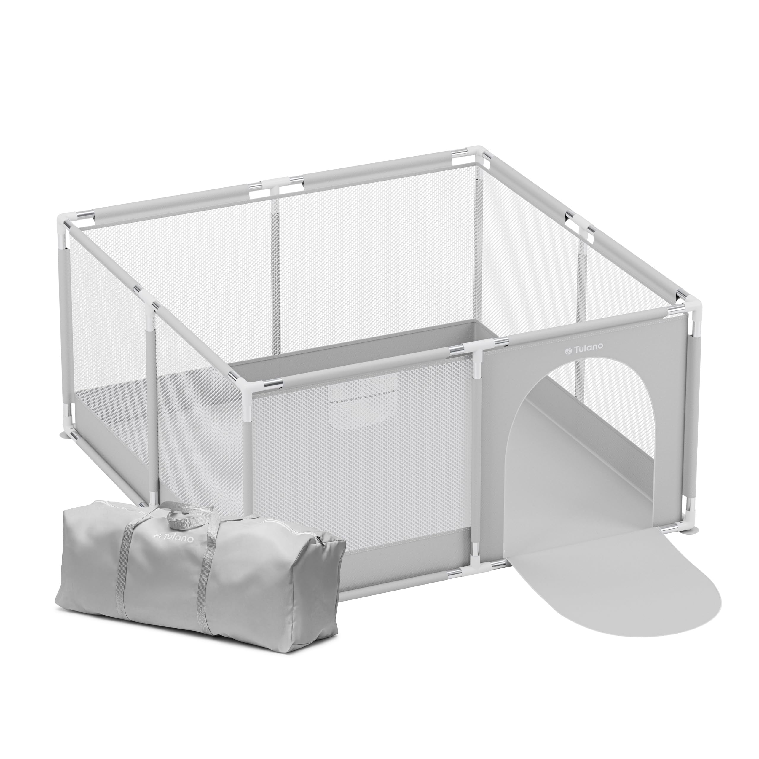 Tulano Cozy 20 Box per Bambini 130x130 cm - 6-36 mesi – Recinto Neonato con Fondo – Struttura in Metallo – Rete Traspirante – Porta con Cerniera – Borsa Inclusa – Casa e Giardino - Grigio