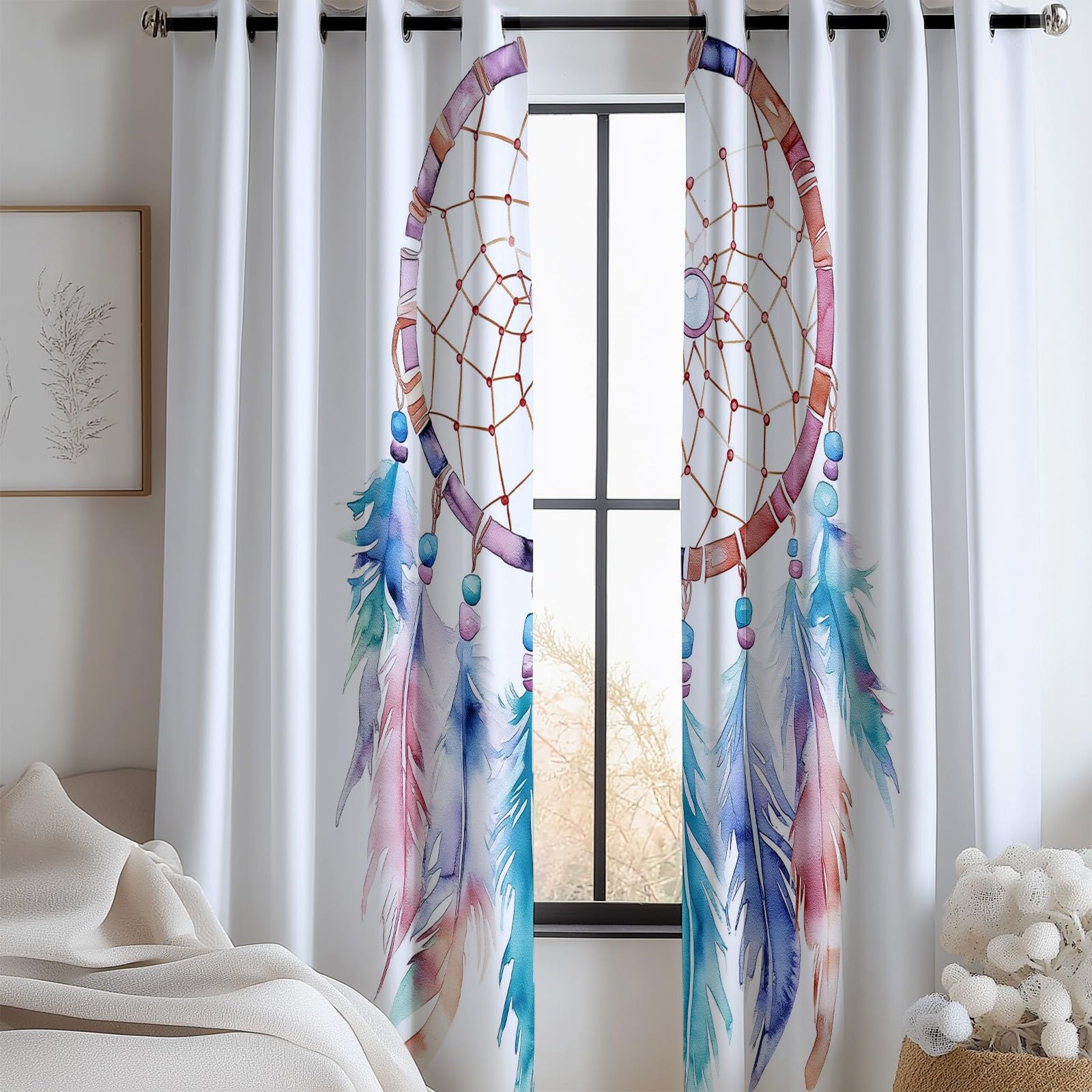 Generisch Blickdicht Vorhang Ösenschal Verdunkelungsvorhang 3D Aquarellmalerei Traumfänger Gardinen Kinderzimmer Wohnzimmer Thermovorhang Polyester Vorhänge H260 x B140 cm 2Er Set