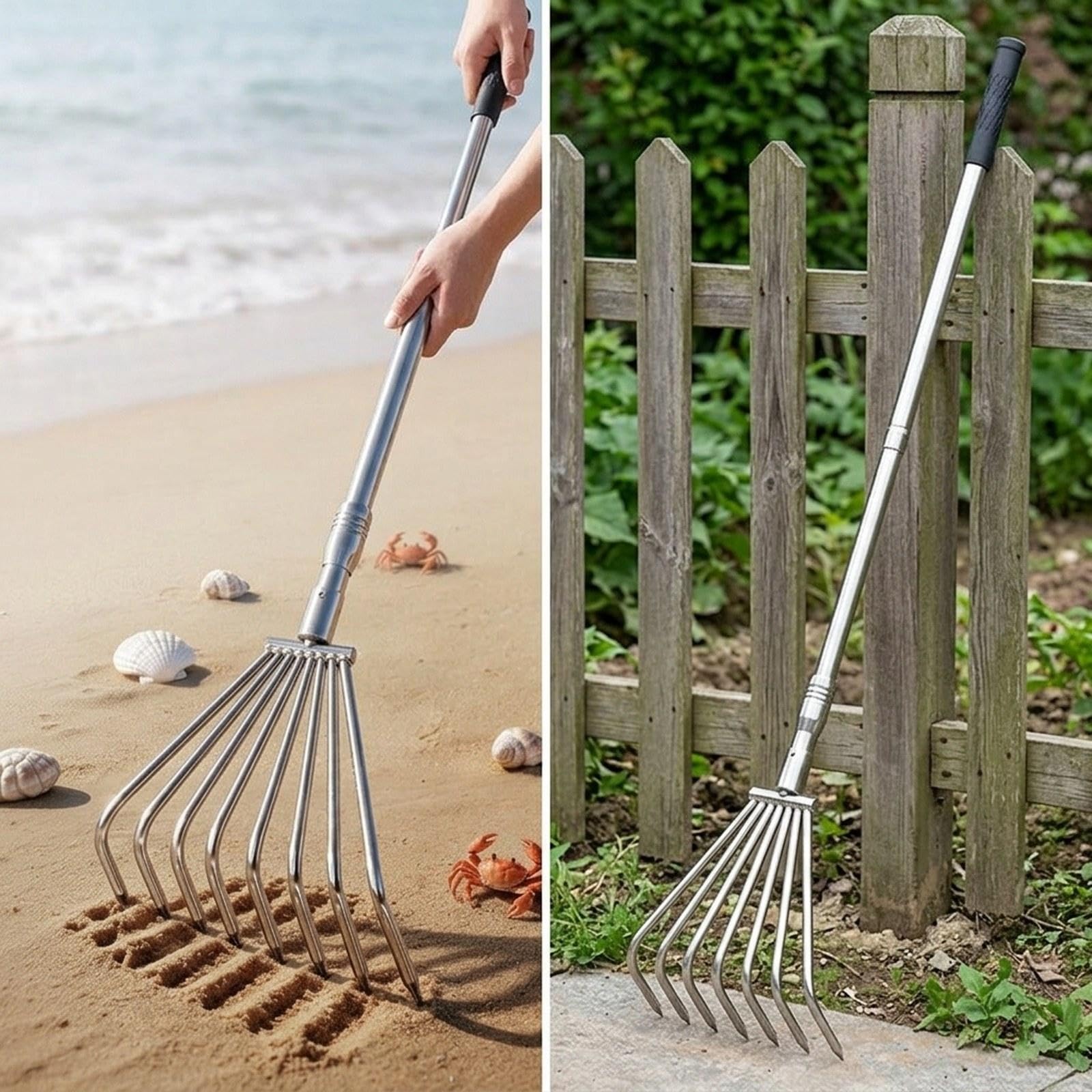 Sharplace Râteau à de jardin robuste, design ergonomique et polyvalent, en acier inoxydable pour ramasser les débris en profondeur et les feuilles, 3 et 7 Dents