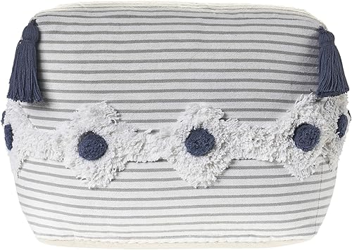 Miniatura 65 de L.R. Resources Inc LR Home Puf otomano de transición de poliéster gris/marfil para decoración del hogar | Reposapiés hecho a mano para decoración de