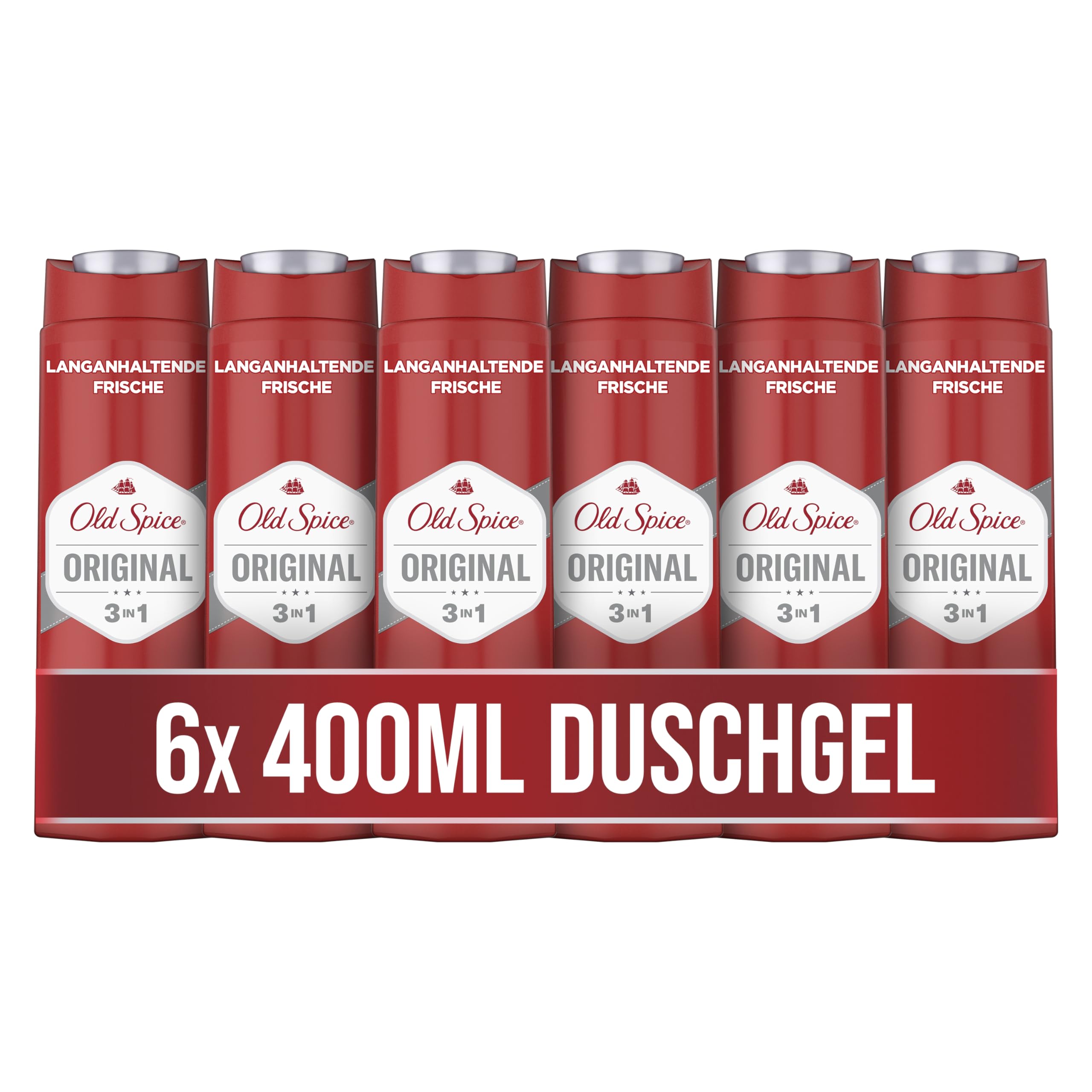 Old Spice Original Duschgel und Shampoo Für Männer 6x400 ml, 3-in-1 Körper-Haar-Gesichtsreinigung, Lang Anhaltend Frisch, 6 Stück