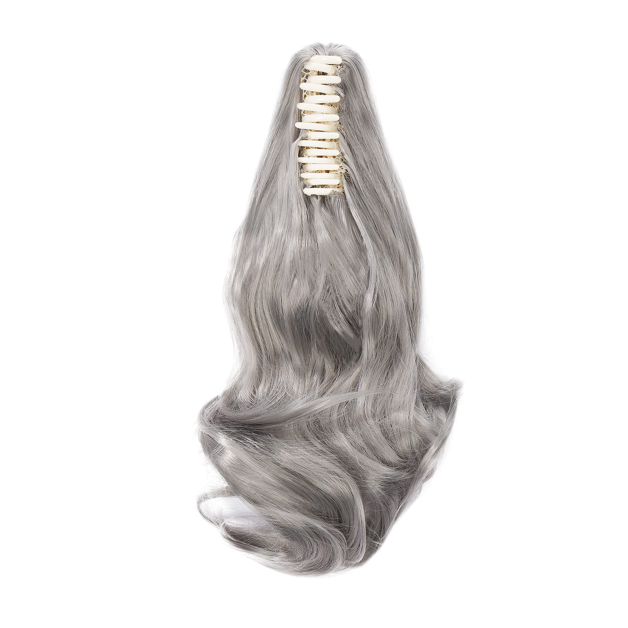 30cm Coda di Cavallo Extension Coda Capelli Ricci Posticci per Capelli Mossi Ondulati con Pinza Claw on Ponytail Lunghi/Corti Sintetici Grigio scuro