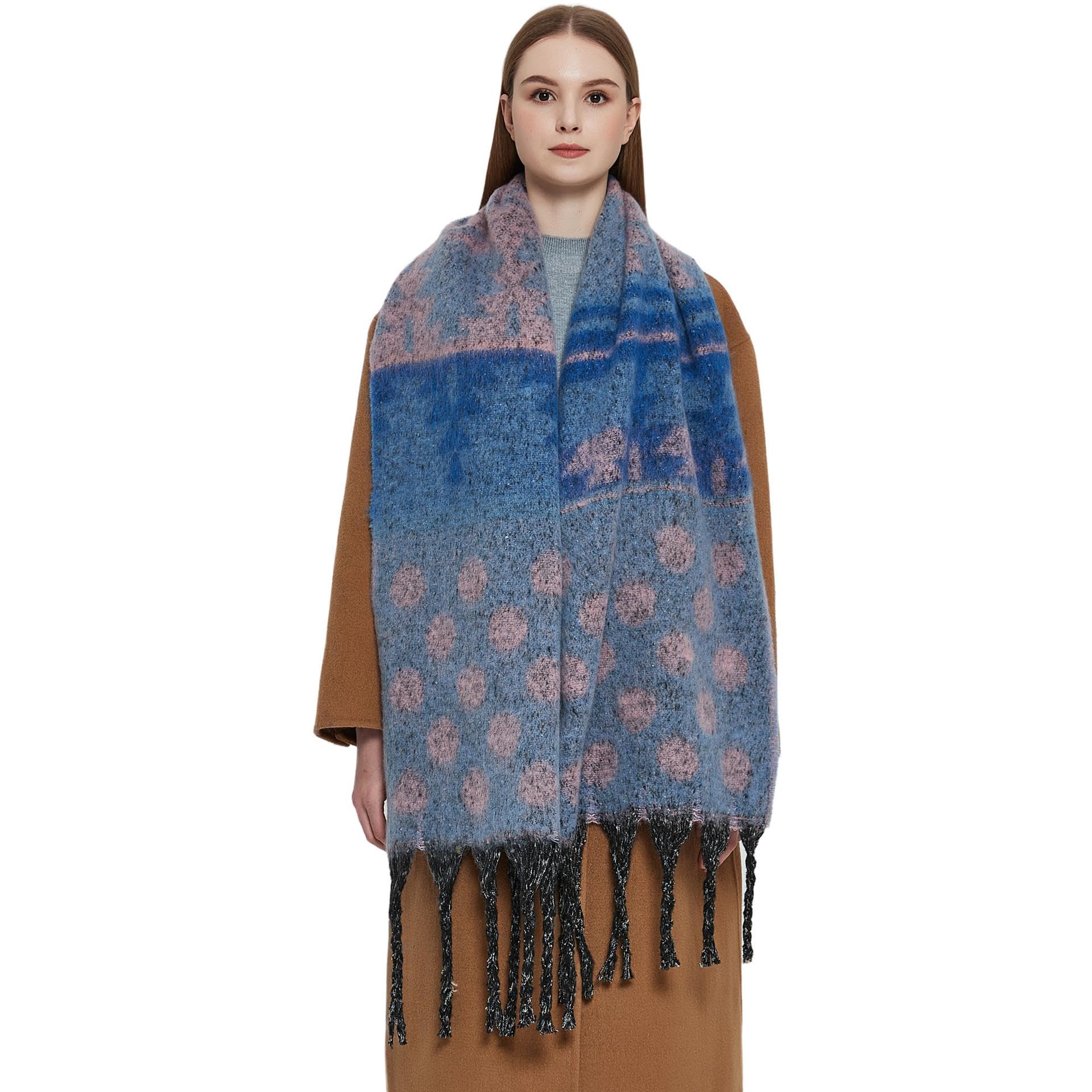 Sciarpa Donna Scialle Uomo Sciarpa A Pois Jacquard con Frange sul Collo Ispessite Invernale