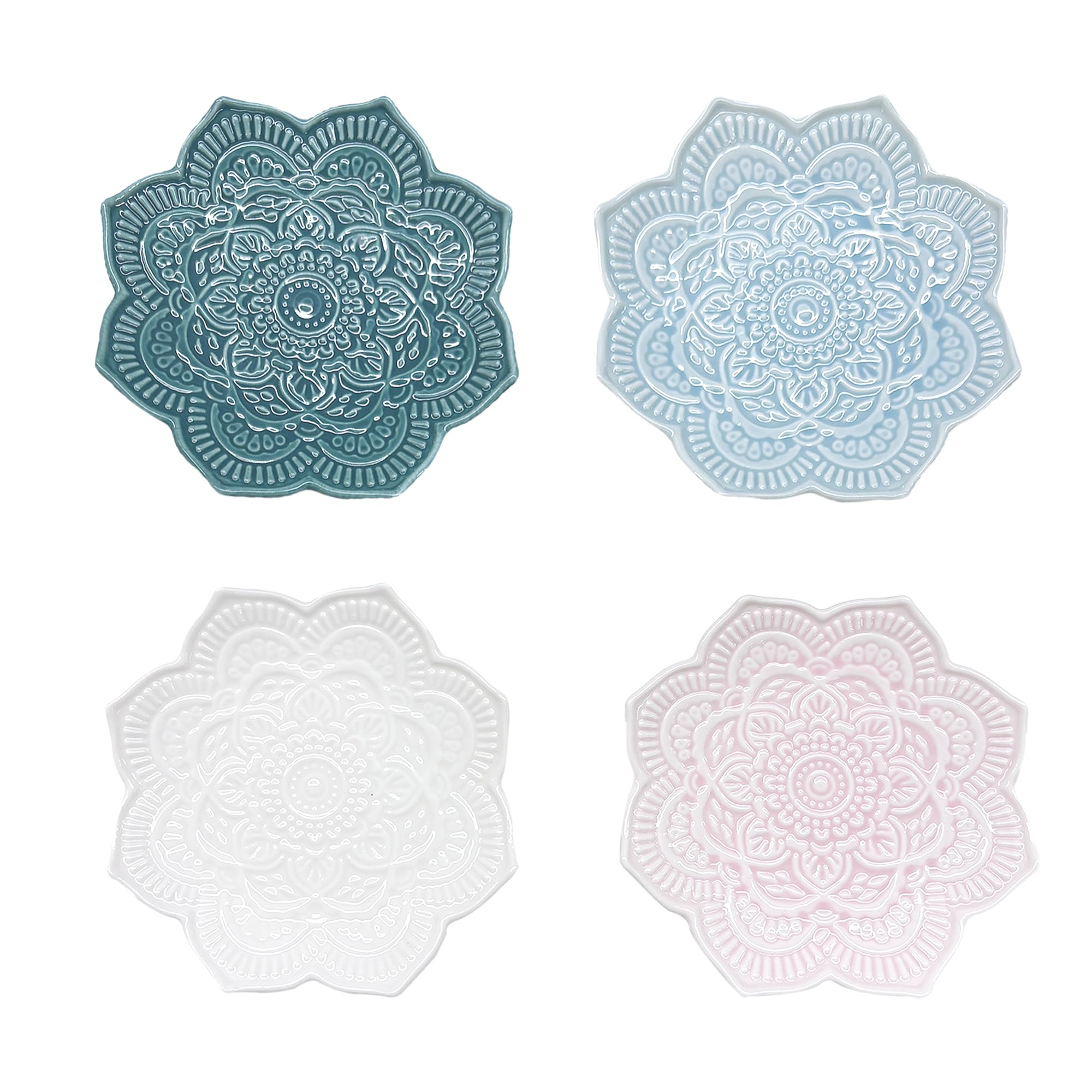 Mandala Ring Dish Jewelry Tray, 4 Pcs Ceramic Boho Jewelry Tray for Rings Earrings,Ttrinket Dish Jewelry Dish, Home Decoration, Gifts for Girlfriend Daughter Mother,Mother's Day Gift(4PCS-Mandala)