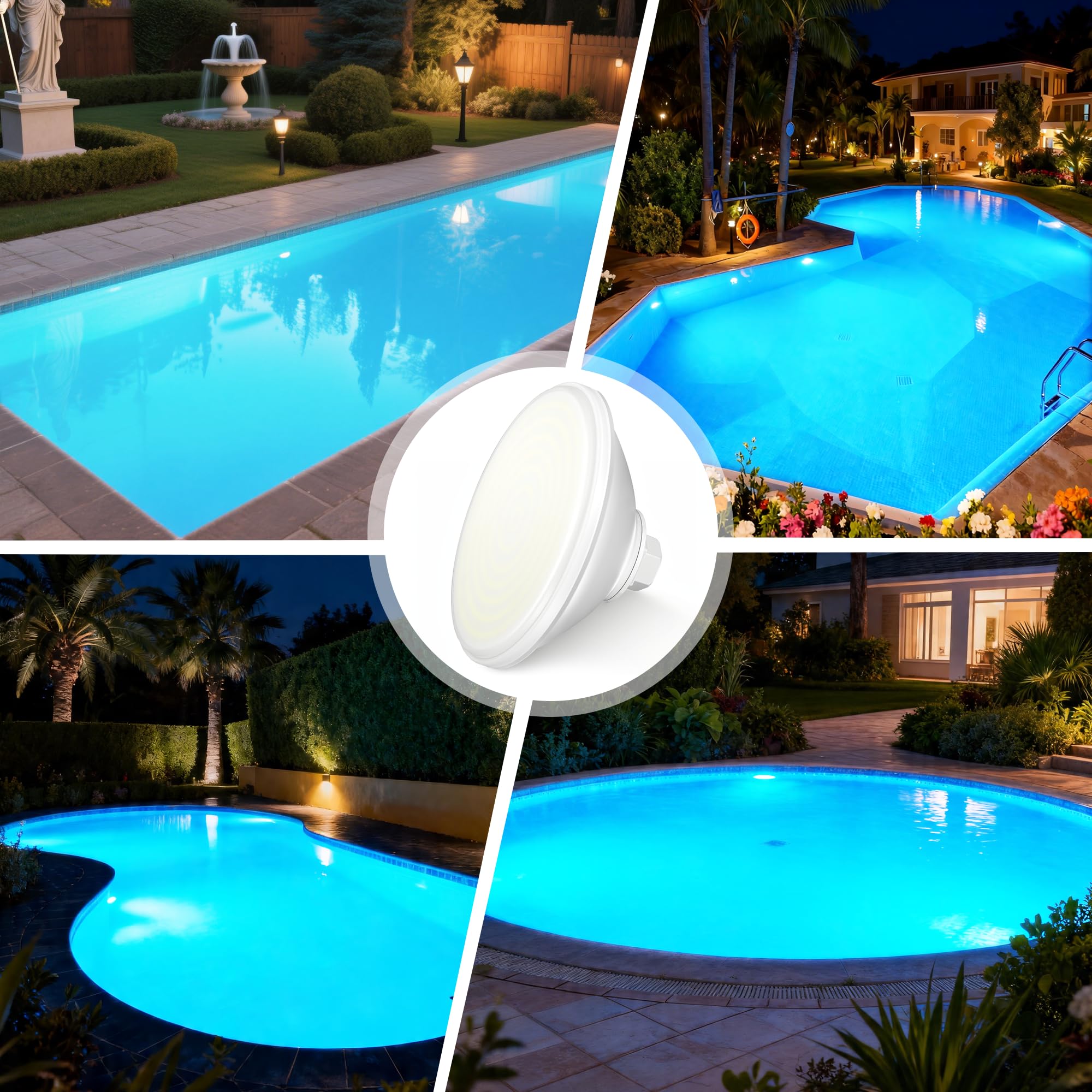 30W Fari LED PAR56 per Piscine, Lampada Piscina Non Dimmerabile 3000lm, Luce Piscinas IP68 Impermeabile Riempito di Resina per Piscinas in Cemento, 12V AC/DC, Bianco Freddo