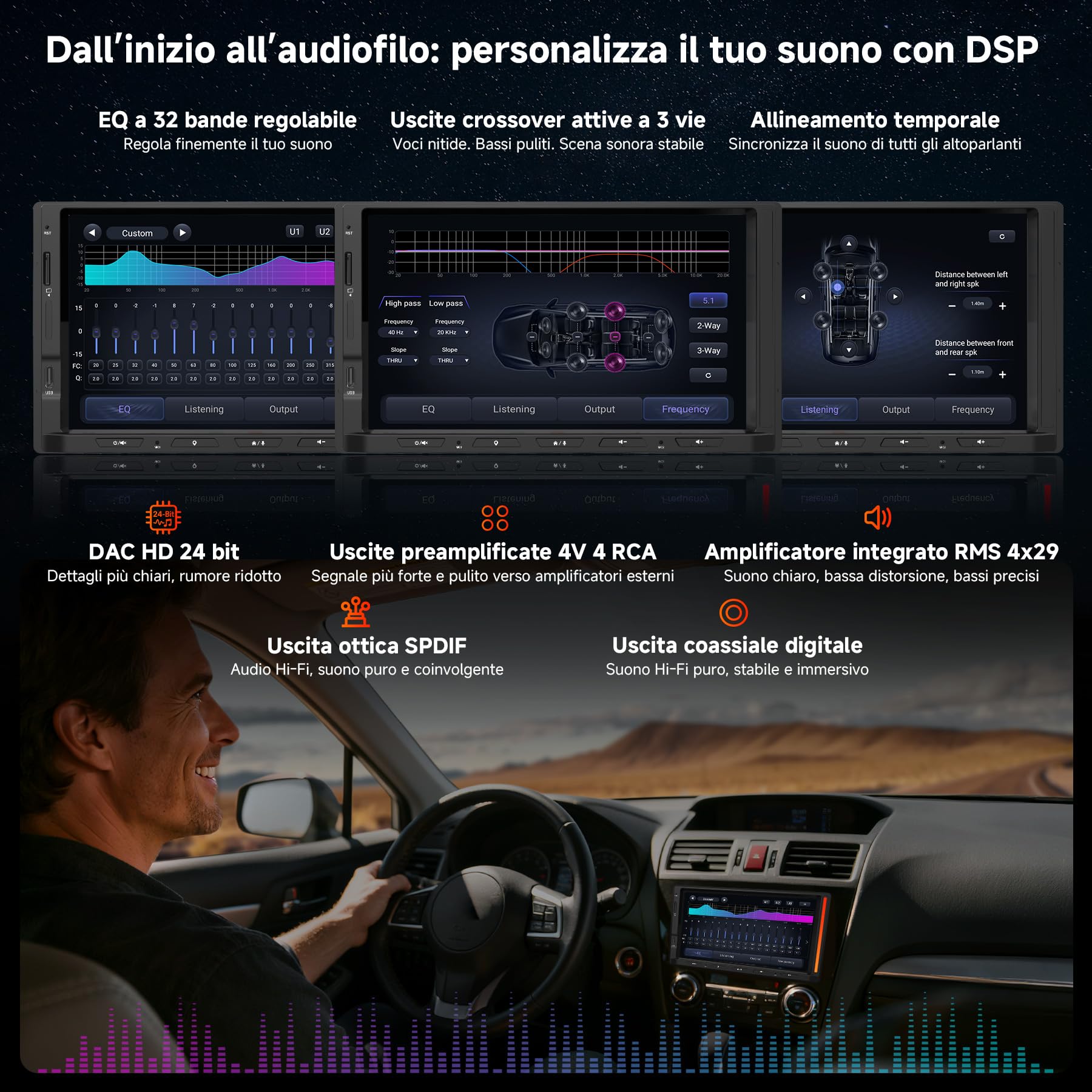 V10 Autoradio 2 Din Android 7" QLED, Karaoke in Auto, Registrazione Simultanea a 4 Telecamere, 4G SIM/Wi-Fi/USB Tethering, aptX HD Bluetooth, DSP Audio 7.1.2, IA Agentica