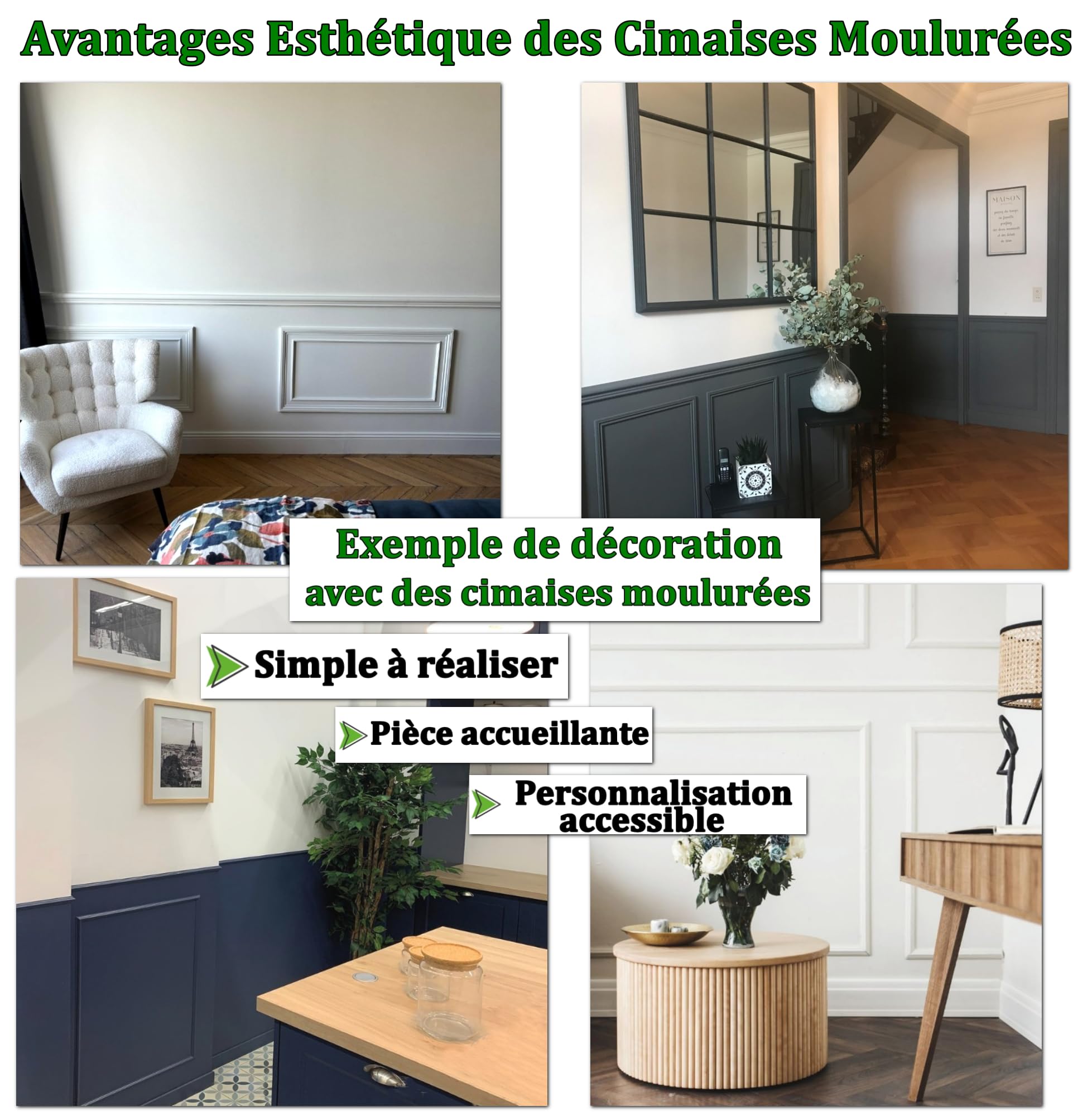 MadeInNature Cimetia modellata in legno medio naturale da dipingere, lunghezza 2 metri, cornice in legno robusto e facile da applicare, modelli e dimensioni a scelta (Rif 7119, lotto 20 metri)
