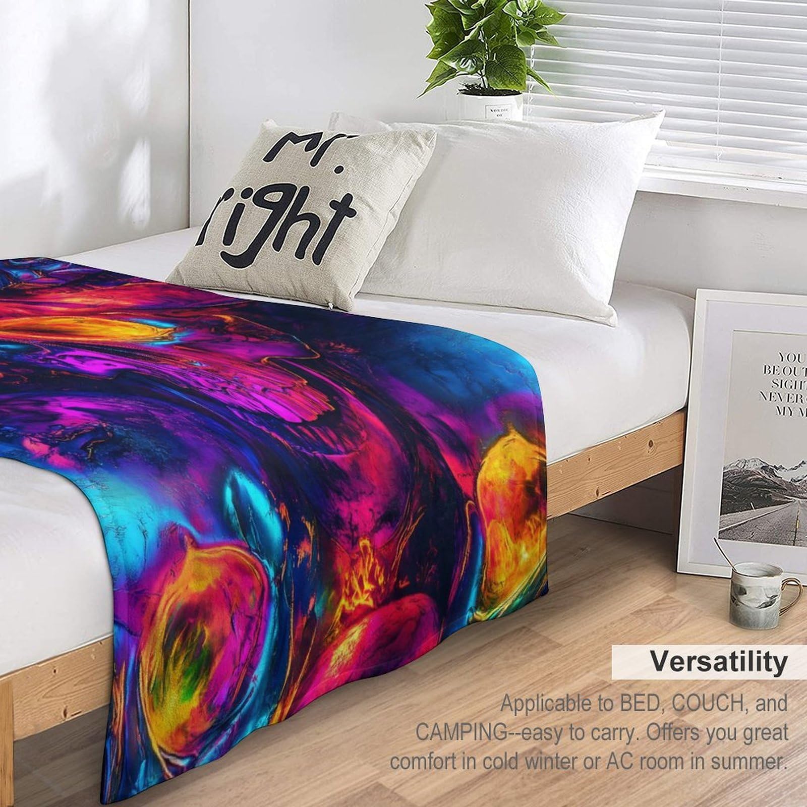 Coperta leggera con teschi colorati al neon per letto, divano, morbida flanella coperta grande calda in peluche 127 x 178 cm