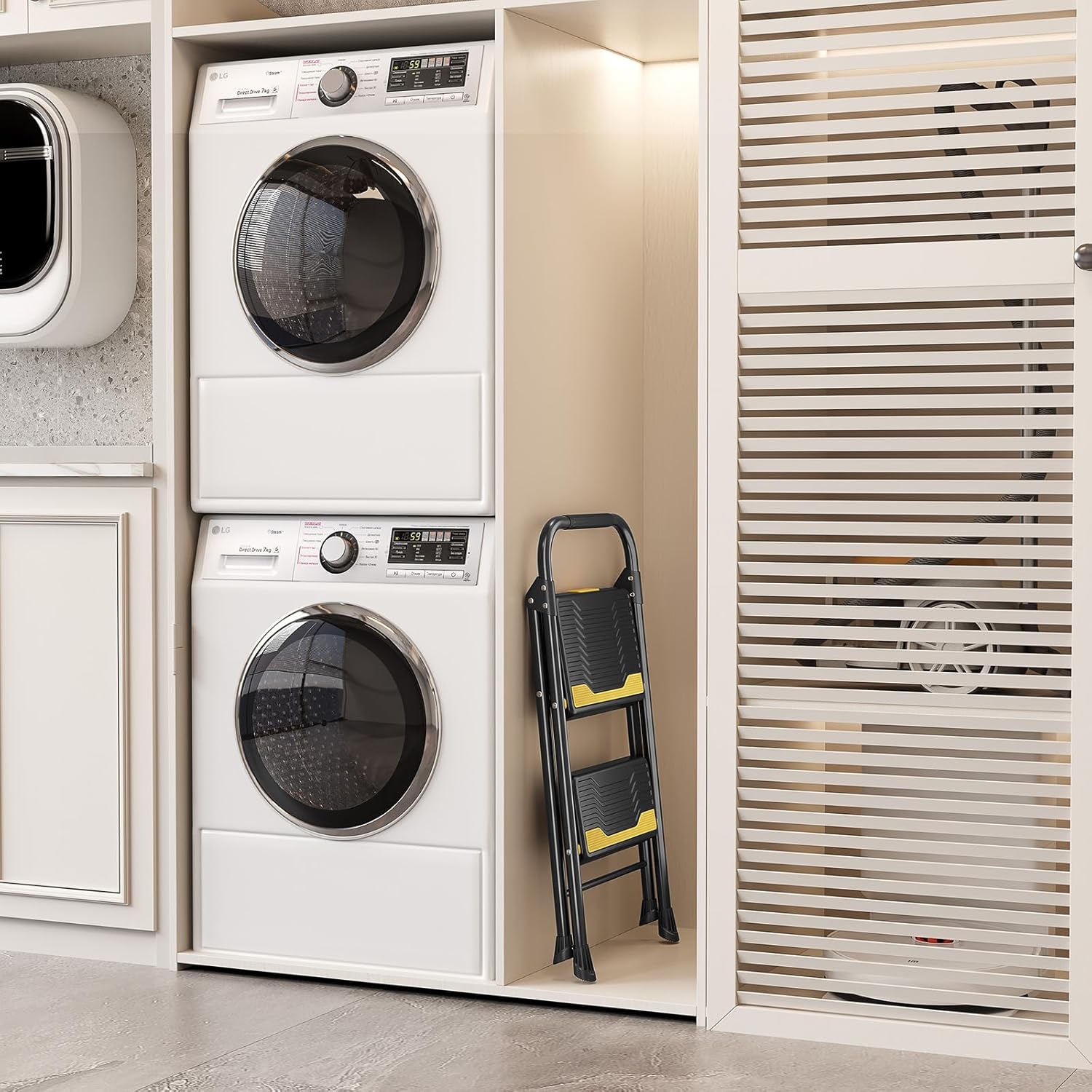 Urackify 2 Step Ladder, Heavy-Duty 330lb Capacity, Wide Anti-Slip Steps & Secure Handrail Compact, Folding Step Stool Portable Design for Home, Kitchen, Office, Pantry, Closet Use, Black - Image 8