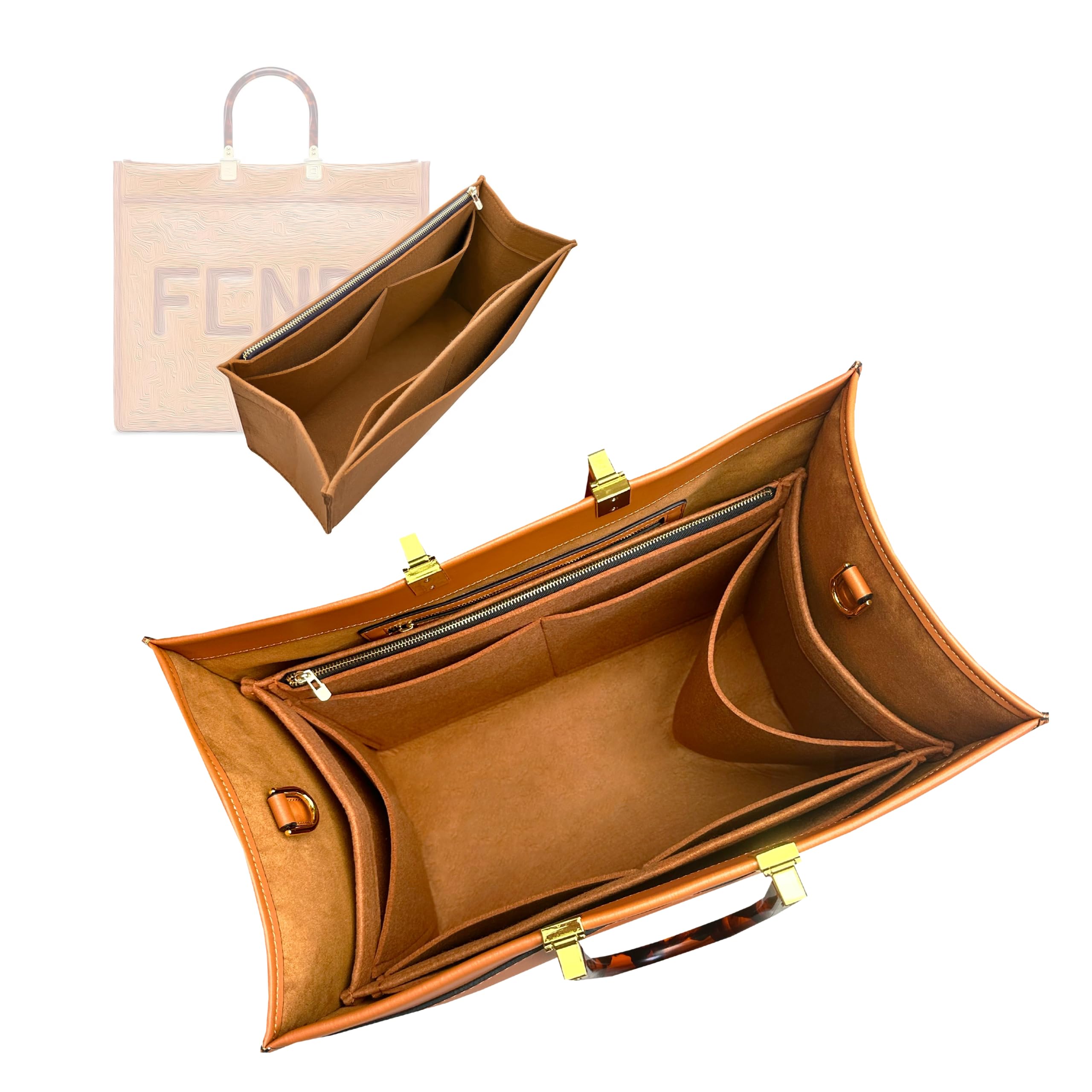 DivitizeSunshine Tote Organizer Insert, Sunshine Shopper Medium Insert, Mini Sunshine Large Organizer, Handmade 3mm Premium Felt Snug Sturdy Gold Zipper (For Medium Sunshine Tote, Tea)