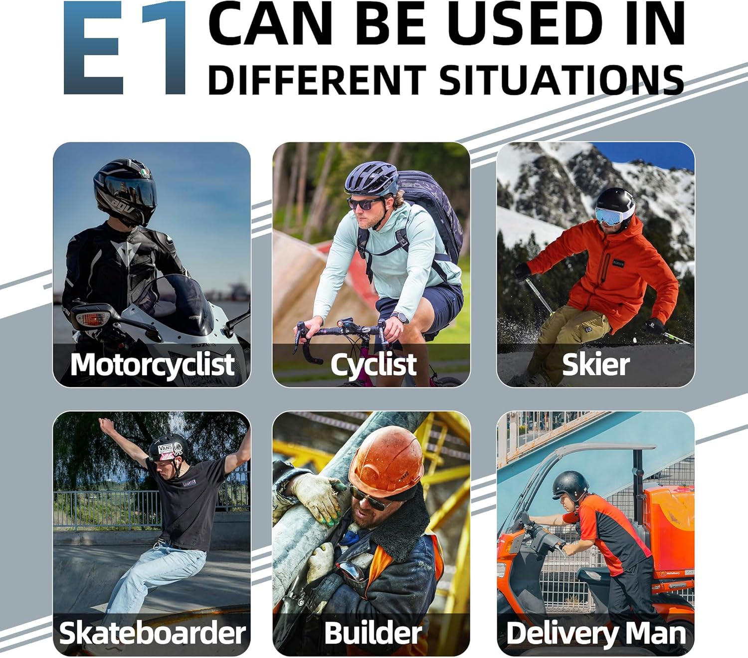 Motorcycle Bluetooth Headset Wireless 2-Way 400M Dirt Bike Helmet Intercom with CVC Noise Cancellation Stereo Music IPX6 Waterproof for Half/Open Face Helmet E1