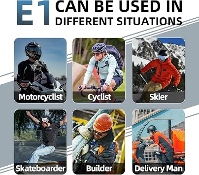 Motorcycle Bluetooth Headset E1,2-Way 400M Dirt Bike Helmet Wireless Headset Intercom with CVC Noise Cancellation Stereo Music IPX6 Waterproof for Full Face Helmet