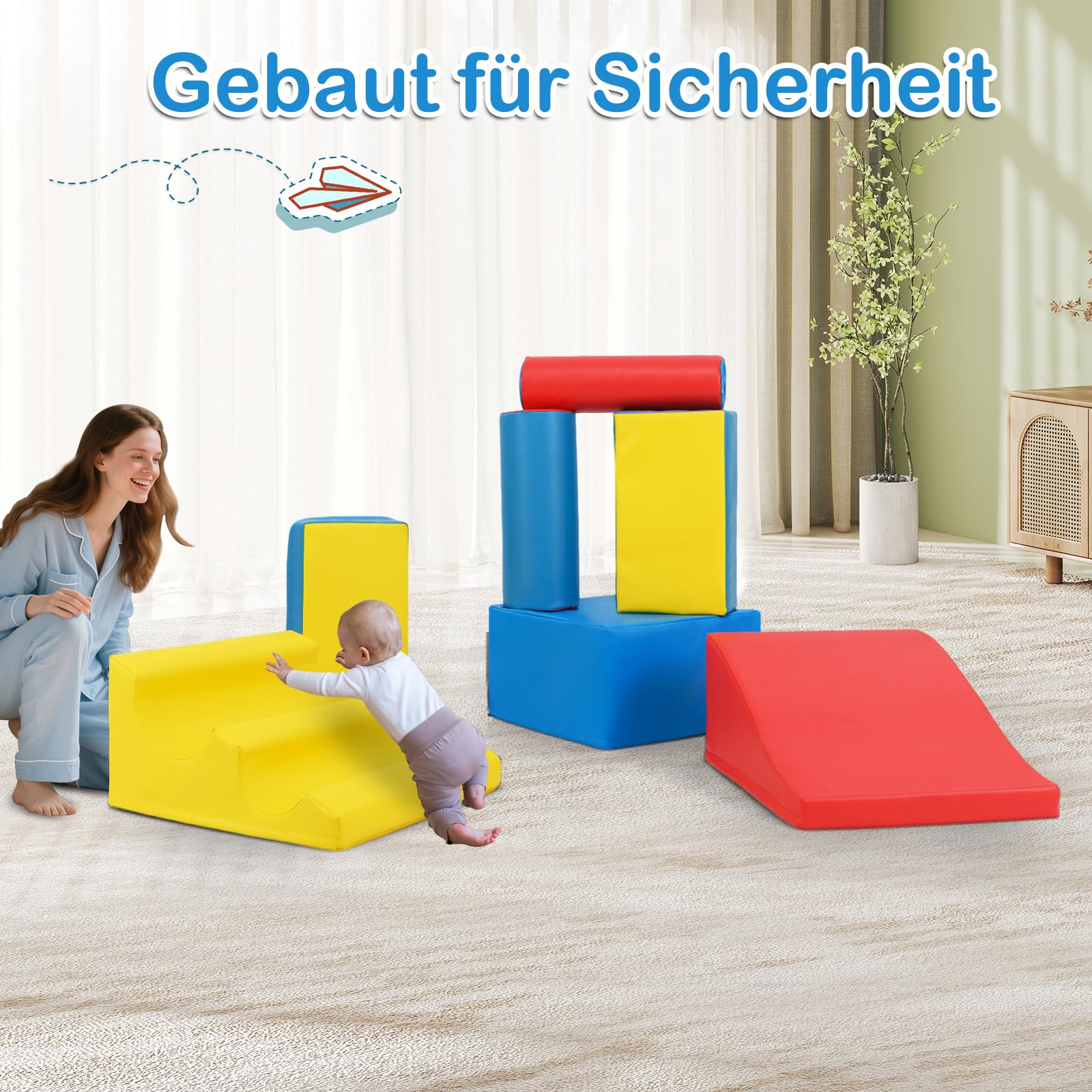 DREAMADE 7 tlg. Softbausteine für Baby & Kleinkinder, Schaumstoff Bausteine mit Klettverschlüssen, Wasserfester Kunstlederbezug, Rutschfeste Basis, Kletterblöcke für Baby Indoor Klettern & Toben, Bunt
