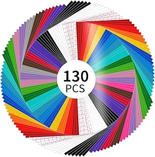Lya Vinyl Permanent Vinyl for Cricut - 130 Pack 12 "x12 Self Adhesive Vinyl Sheets，120 Vinyl Sheets & 10 Transfer Tape Sheets for Cutting Machines and Decor Sticker
