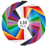 LYA Vinyl 130 Pack Permanent Vinyl - 12 "x12 Self Adhesive Vinyl Sheets，120 Sheets & 10 Transfer Tape Sheets for Cutting Machines and Decor Sticker