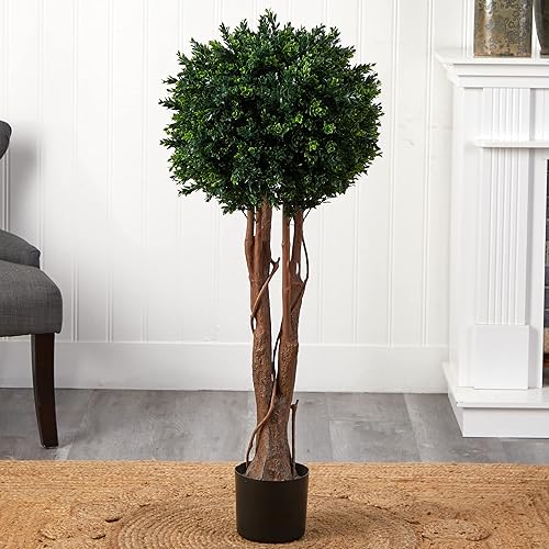Miniatura 3 de Nearly Natural Árbol topiario artificial de boj de 46 pulgadas o decoración del hogar para interiores o exteriores, decoración de porche frontal con