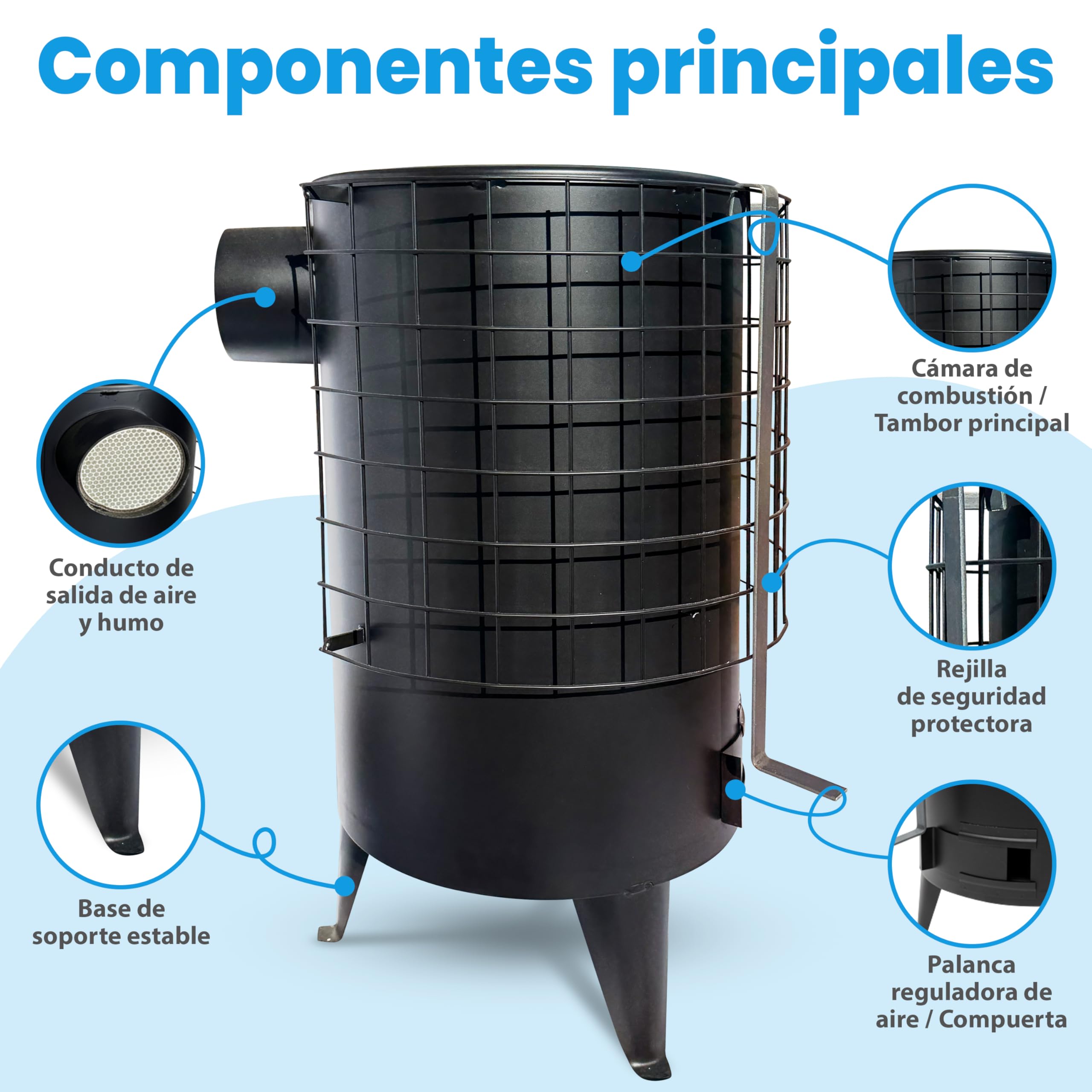 BAÑO MODERNO Estufa de Leña Redonda, Chimeneas de Leña, Estufa con Potencia 6,7 KW Para Calentar Superficie De 50 M², Estufas de Leña con Horno Grande, Estufa Leña Interior, Estufa Leña Negro