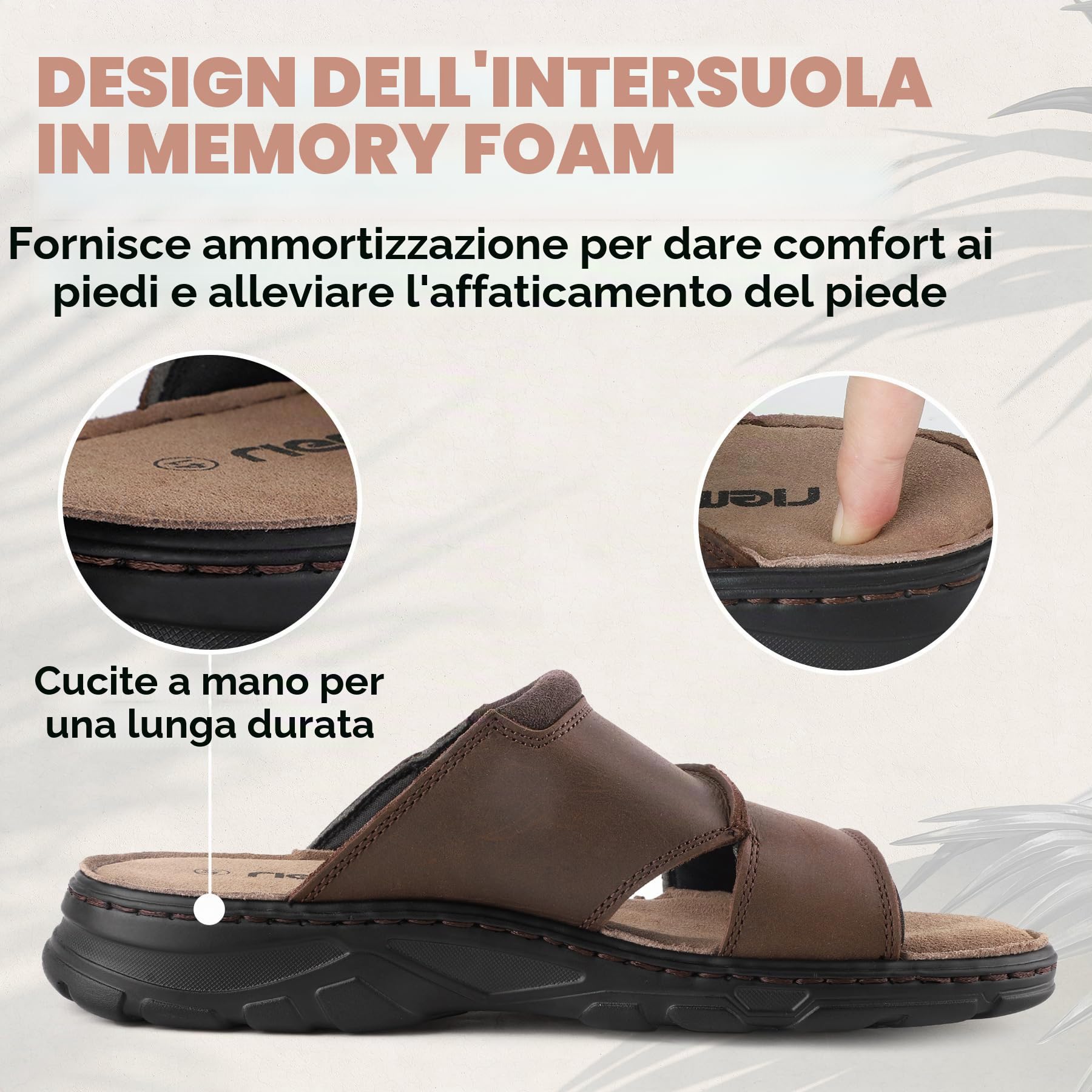 riemot Sandali Uomo in Pelle Ciabatte Aperte Antiscivolo per Outdoor Passeggiare col Cane e Gite Fuori Porta Scarpe Leggere Toglioni Estive da Passeggiata e Tempo Libero 41-47 EU
