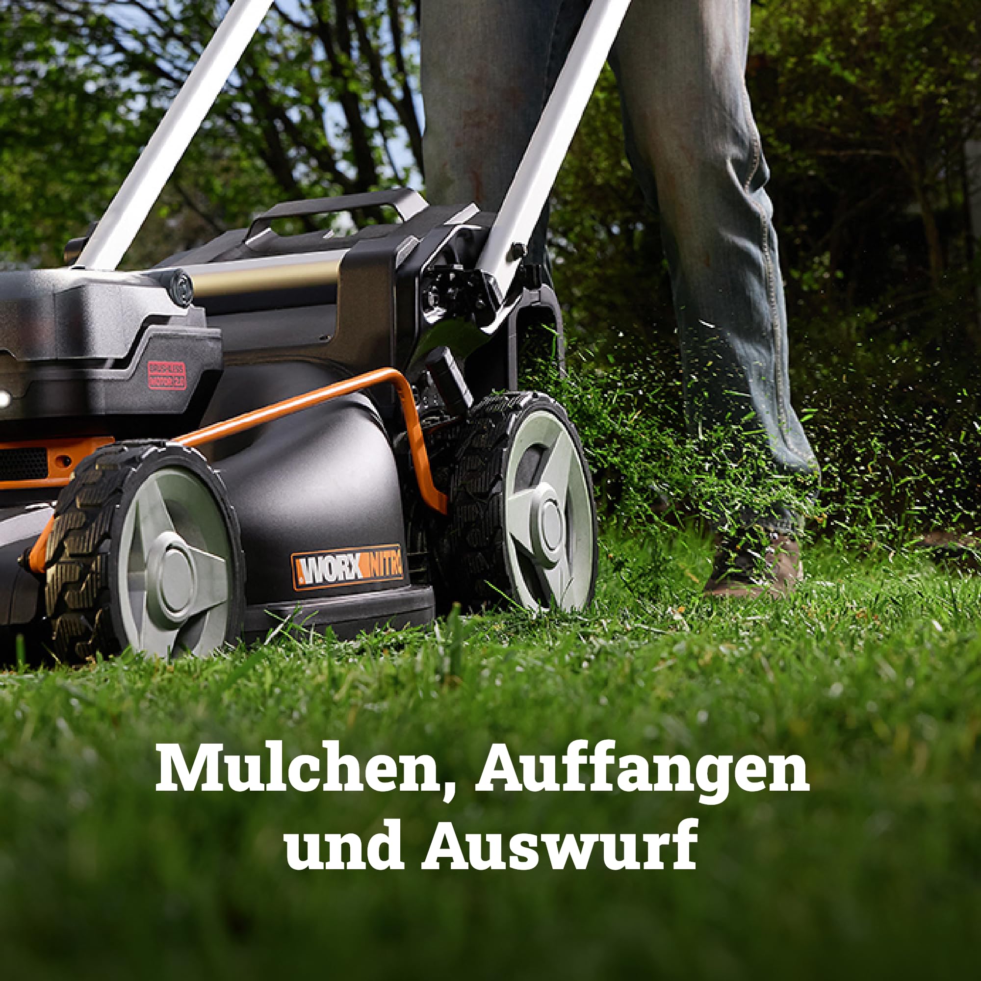 WORX WG760E 40V Akku-Rasenmäher 51cm, bis max.600 m², bürstenloser Motor, 80L Fangkorb, 7-fache Schnitthöhe, Selbstantrieb, IntelliCut & 3-in-1 Funktion, inkl. 2X 5.0Ah Akkus & Dual-Ladestation