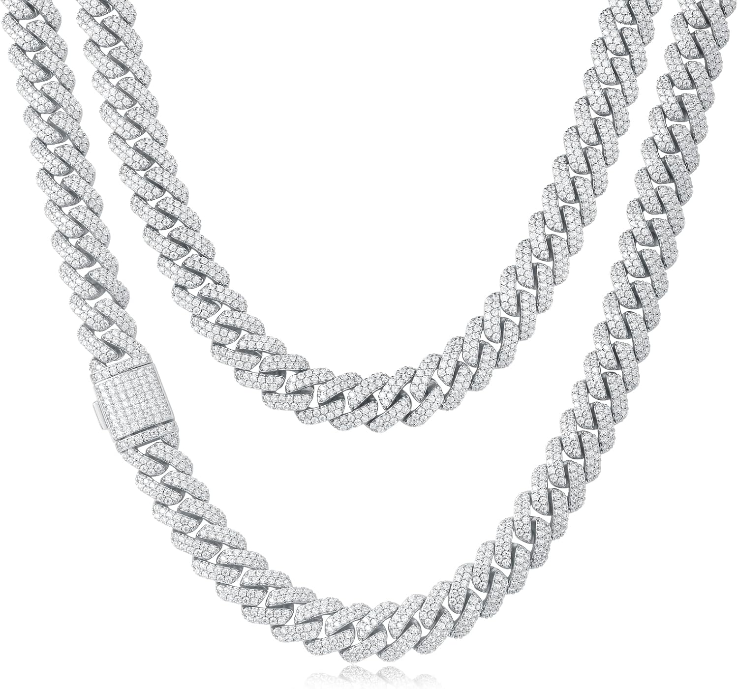 12mm Heavy Iced Out Cuban Link Chain 18K White Gold Plated Diamond Thick Choker Necklace for Men Women Hypoallergenic Bling Hip Hop Jewelry with Gift Box