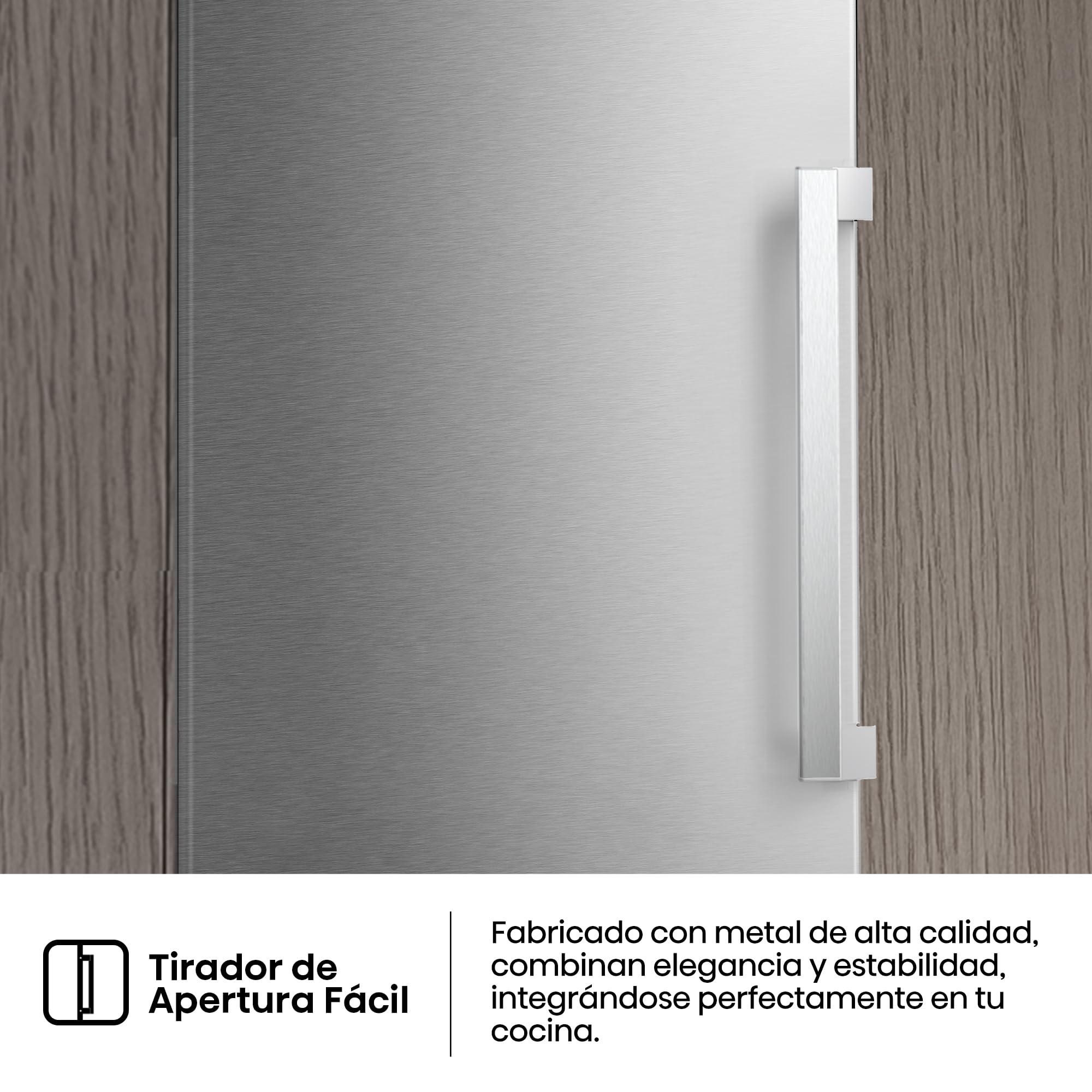 Hisense FT3K310SAIE1 - Congelador Una Puerta Total No Frost Kitchen Fit, 312L, 186cm, Ventilación Inferior, Apertura de Puerta 90º, Metal-Tech Cooling, Tirador de Apertura Fácil, WiFi, Inox