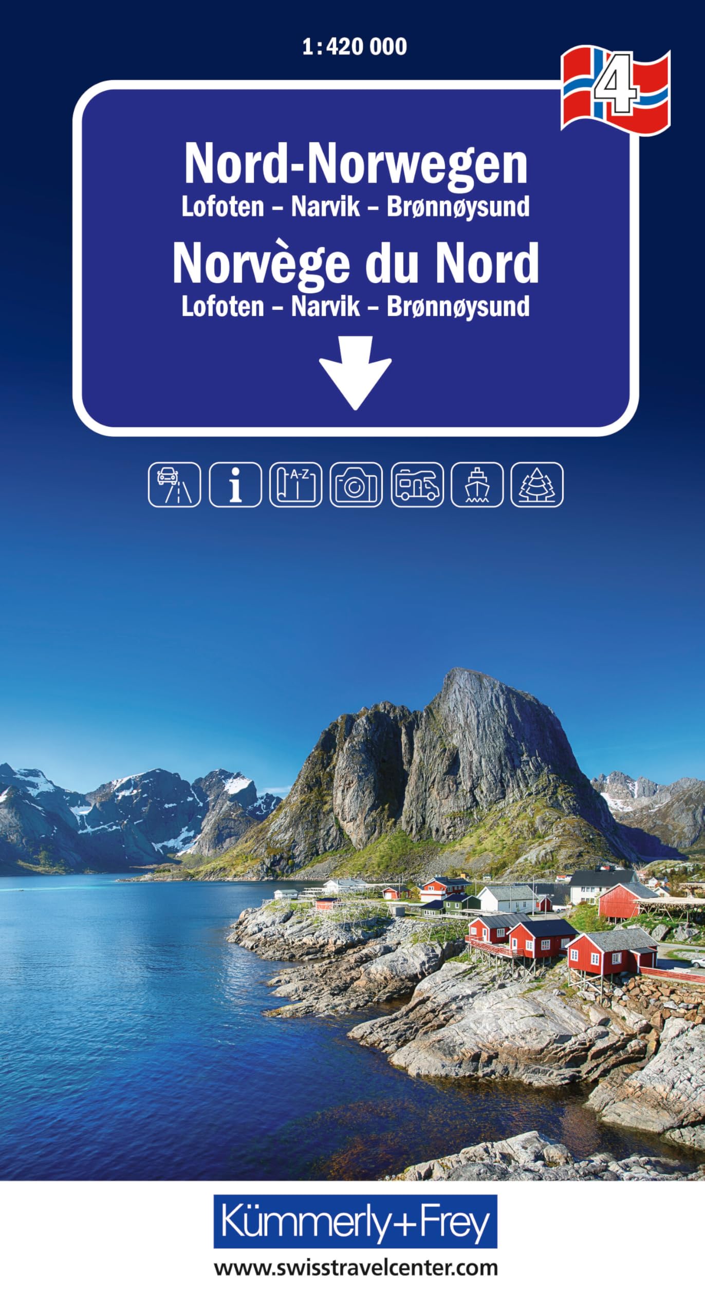 4 Northern Norway Road Map 1:420,000 scale: Mit Lofoten, Narvik, Brønnøysund inkl. Reiseinformationen (Regional maps - Norway)