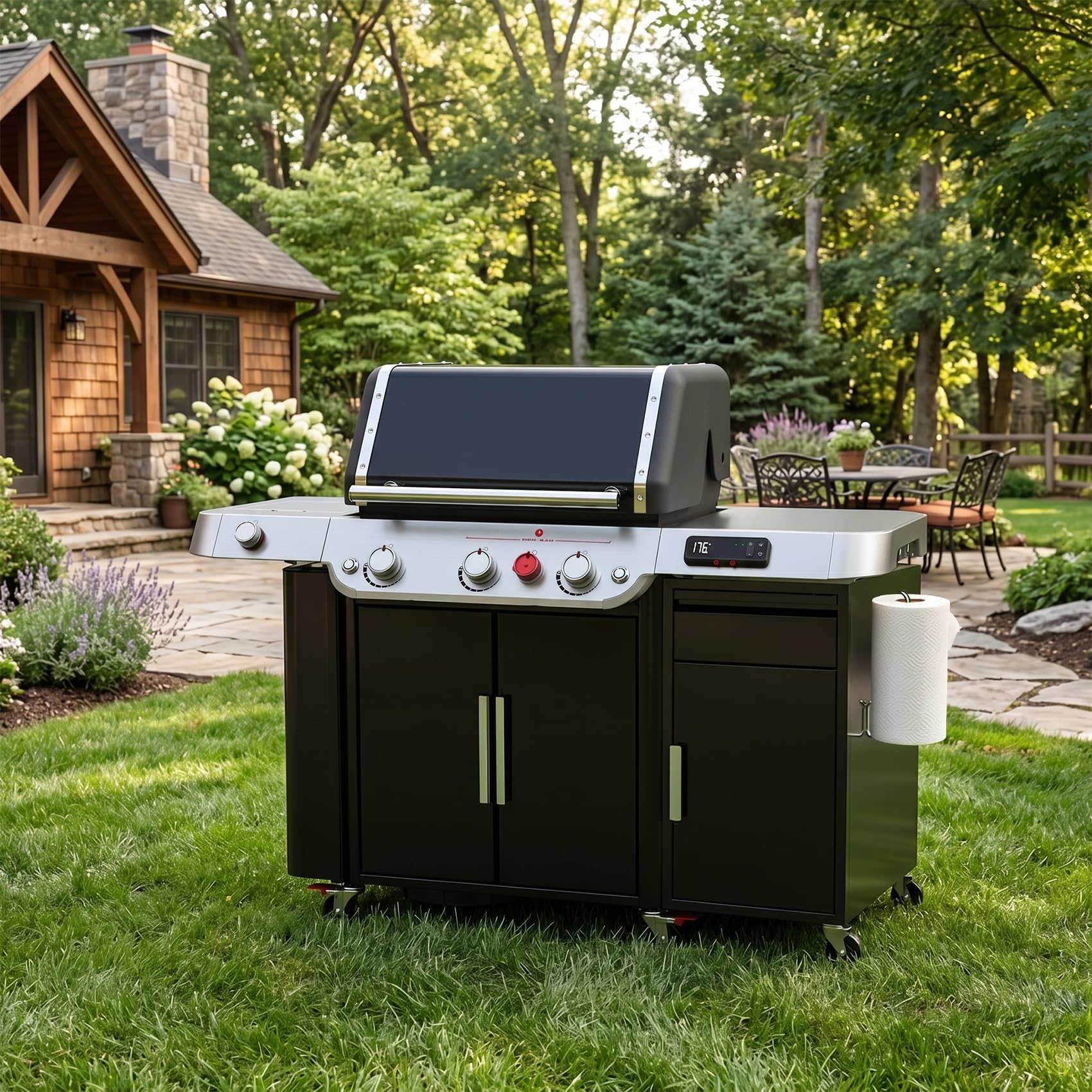 onlyfire Grill Beistellschrank für Weber Genesis 2022, Mobiler Gasgrill Seitenschrank mit Gewürzschublade, Küchenrollenhalter & Rollen, Outdoorküche Erweiterung für Genesis S/E/EX/EPX 325 335 425 435