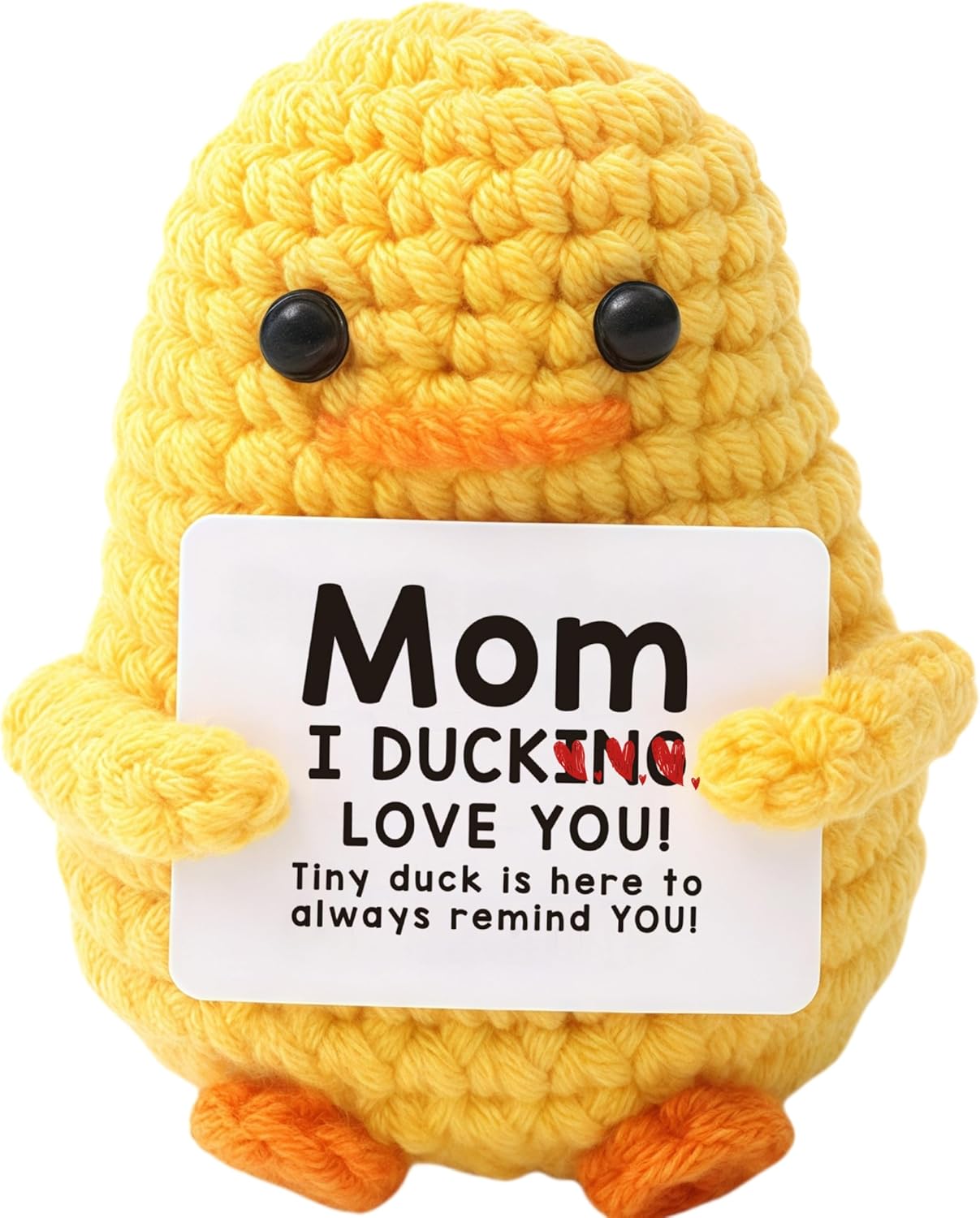 Inspirational Positive Crochet Duck Emotional Support Plush Doll with Free Keychain Handmade Gift for Mom and Gratitude Decoration Mom,i Ducking Love You