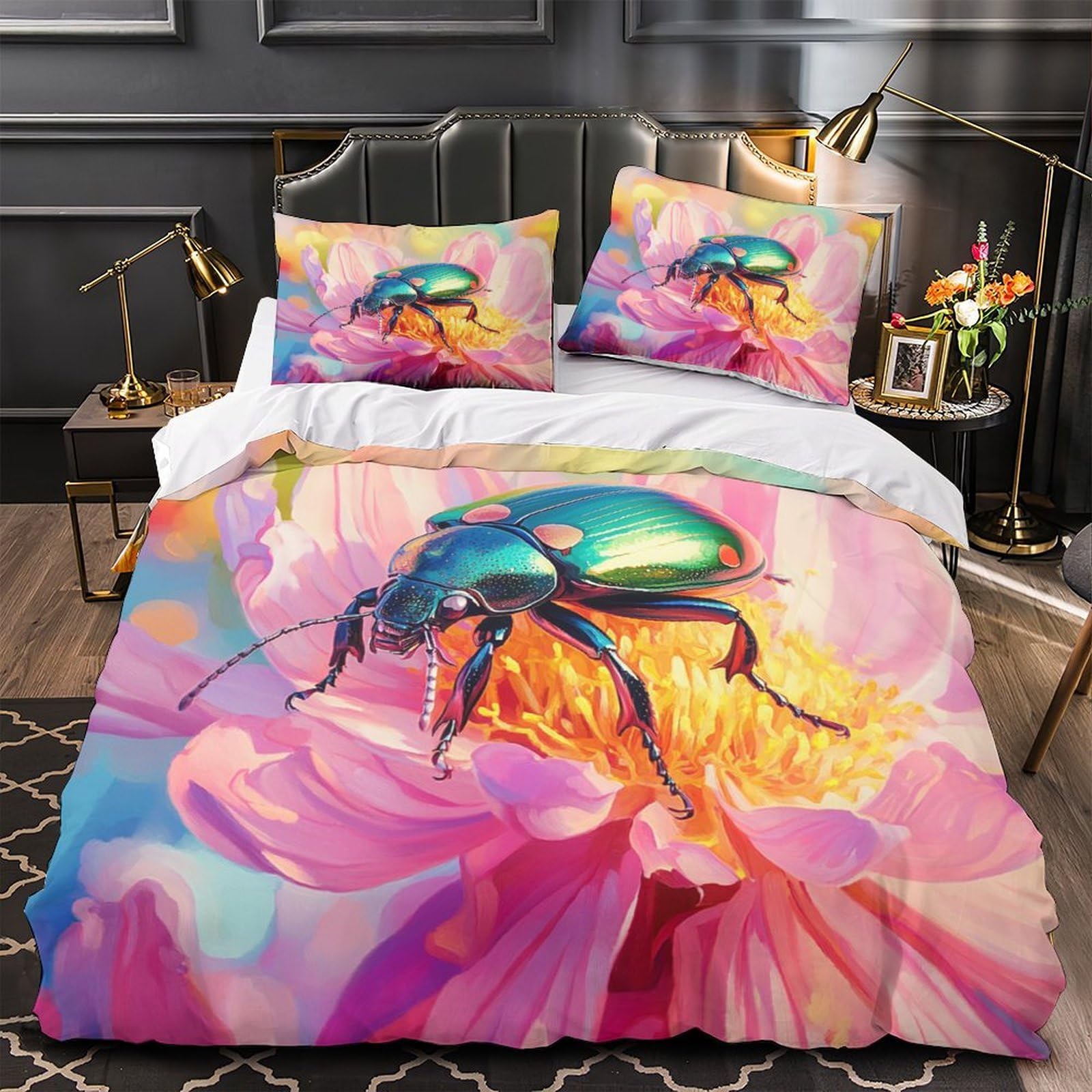 Housse de couette coléoptère 3D 135x200cm en microfibres avec 2 taies