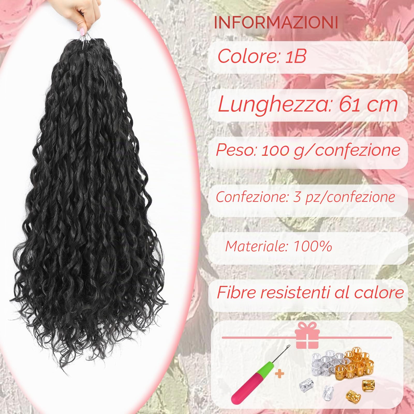 Extension a crochet per capelli profondi, 24 pollici, capelli sintetici, boho ondulati, per donne (1B, 24 pollici), confezione da 3 pezzi)