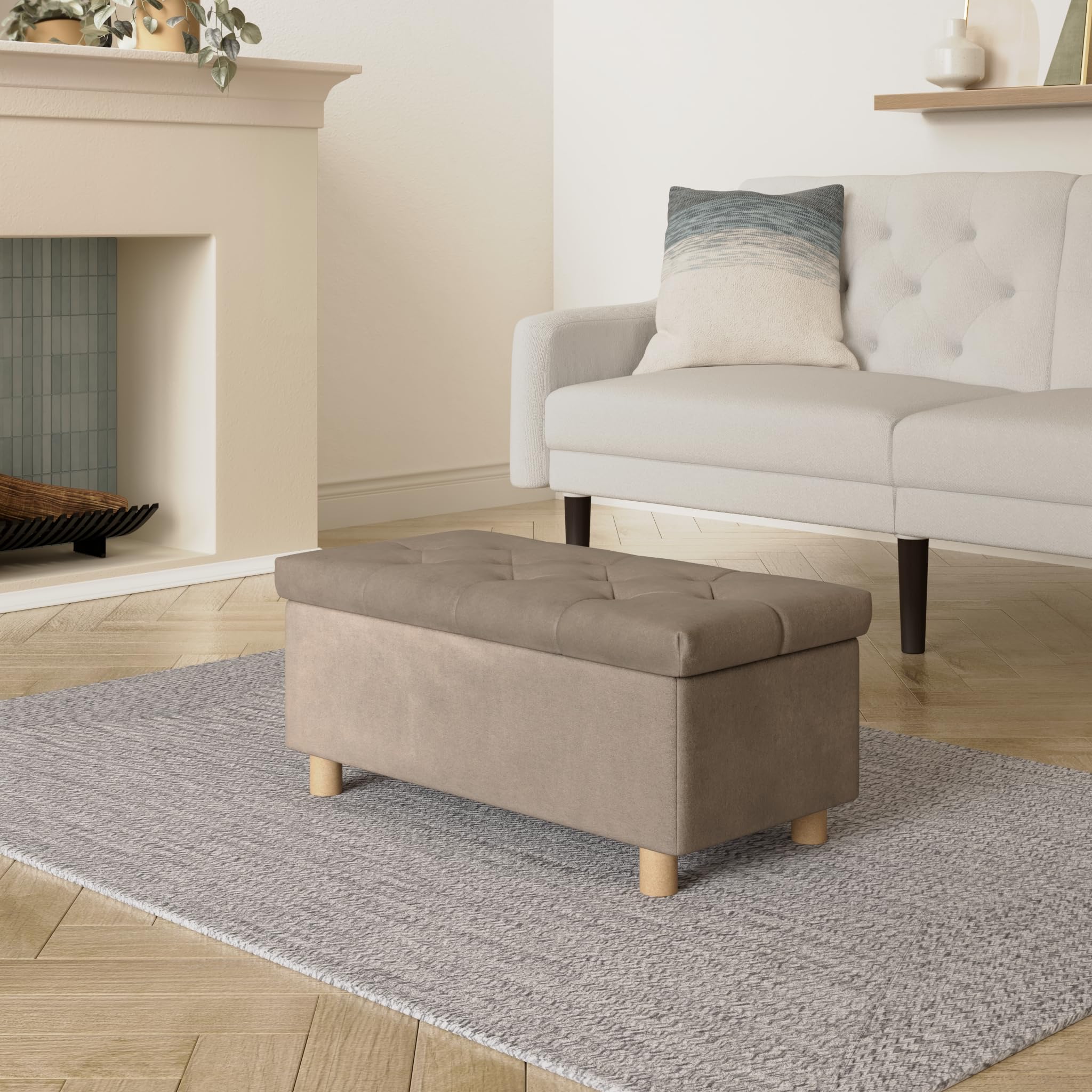 Sitzbank Sitzhocker Sitztruhe mit Stauraum Aufbewahrungsbox (Beige)