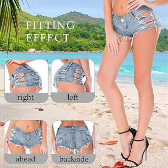 MUYDZ Women's Sexy Ripped Cut Off Hole Slim Casual Summer Low Rise Hot Pants Denim Short Jean