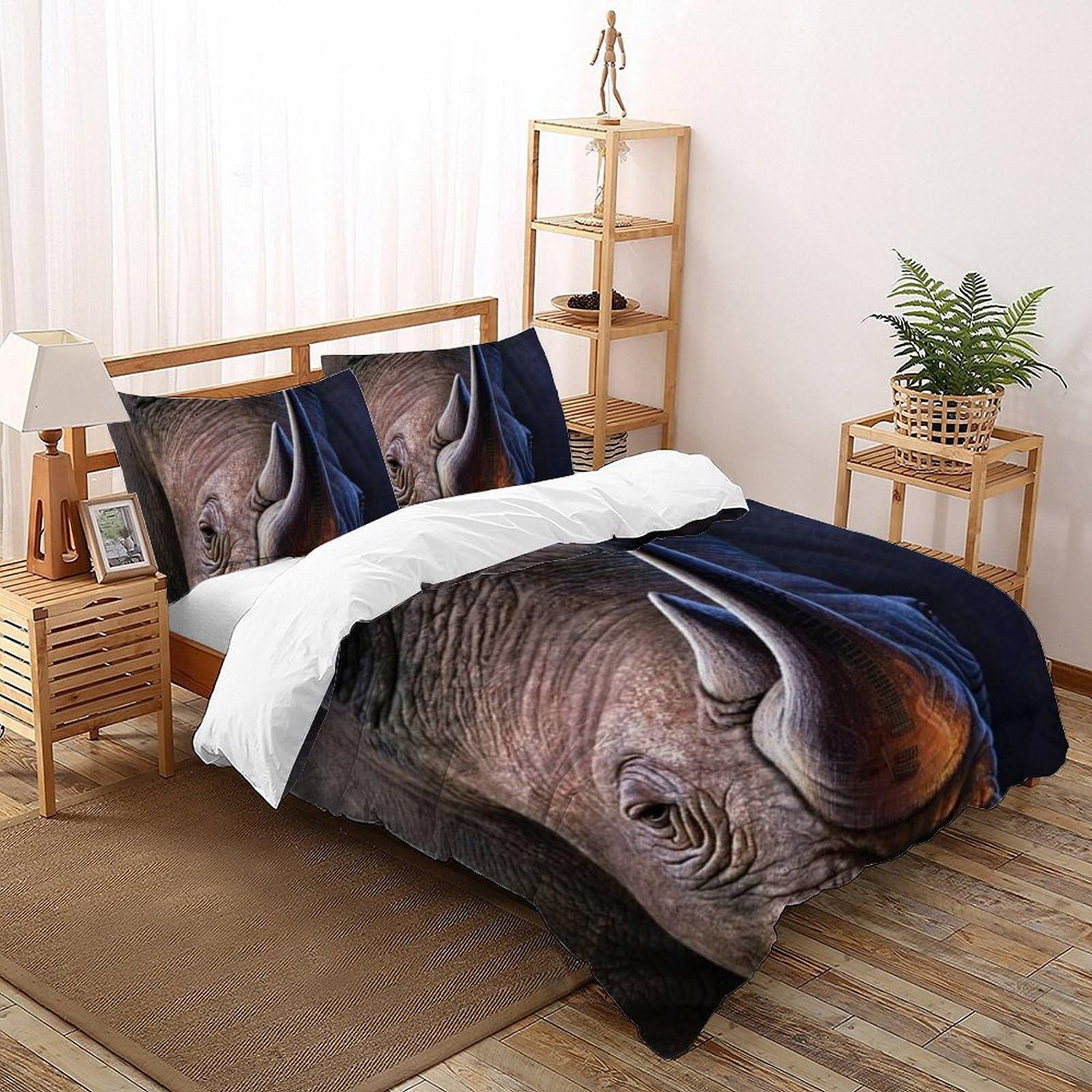 Housse de couette double rhinocéros 3D en microfibre thermorégulatrice
