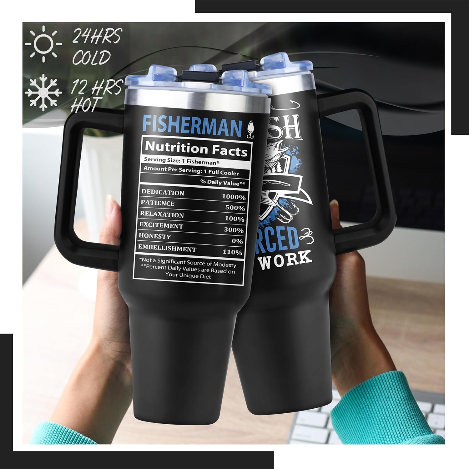 40oz Tumbler with Handle and Straw, Funny Fishing Gifts for Boys/Women/Men Unique, Mens Fly Fishing Gift, Gifts for Men Who Love Fish, Gift for Fisherman - Image 6