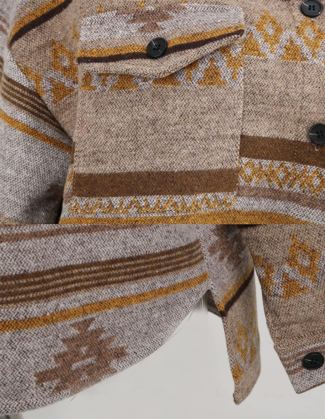 Women's Vintage Aztec Print Pattern Loose Shacket Button Down Long Sleeve Woolen Jacket Shirts Coat - Image 5