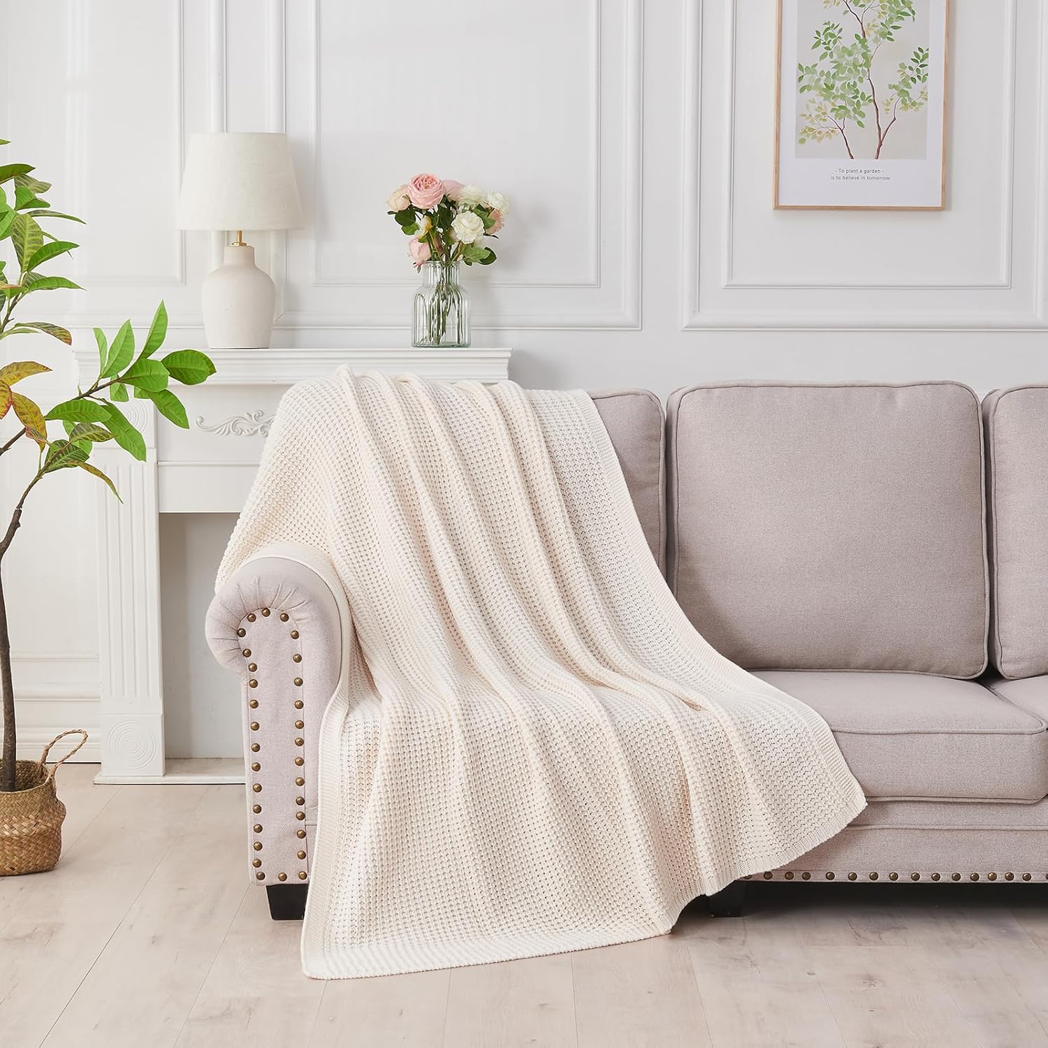 Douceur Cream Throw Blanket for Bed, Soft Chunky Cable Knit Throw Blanket, Classic Fisherman's Rib Stitch Pattern Throw for Living Room,60"X80" - Image 4