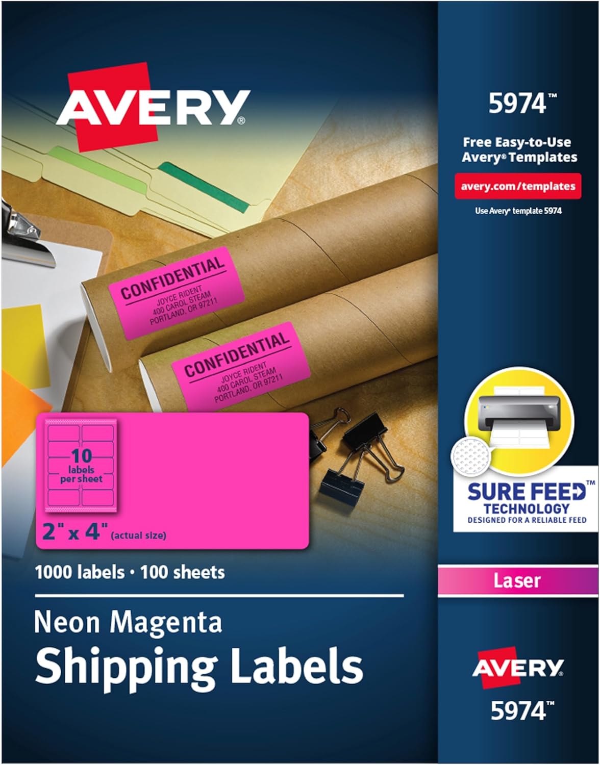 Avery Neon Shipping Labels 2" x 4" (Pink), 1,000